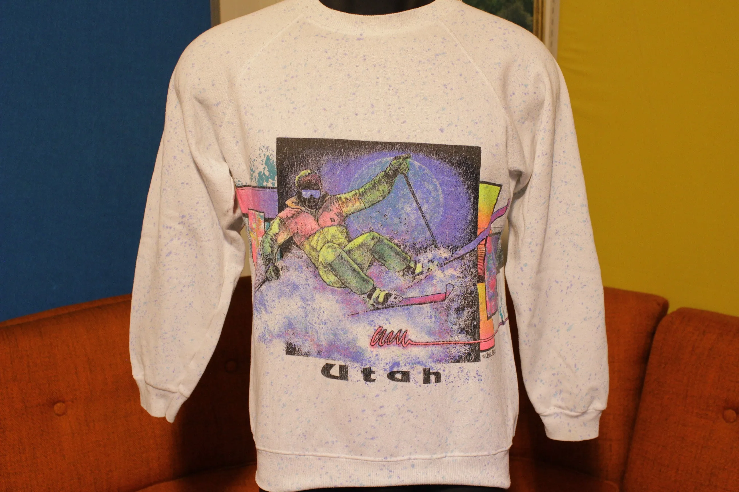 1990 San Segal Vintage Utah Collegiate Extreme Ski Sweatshirt. 90's Fluorescent