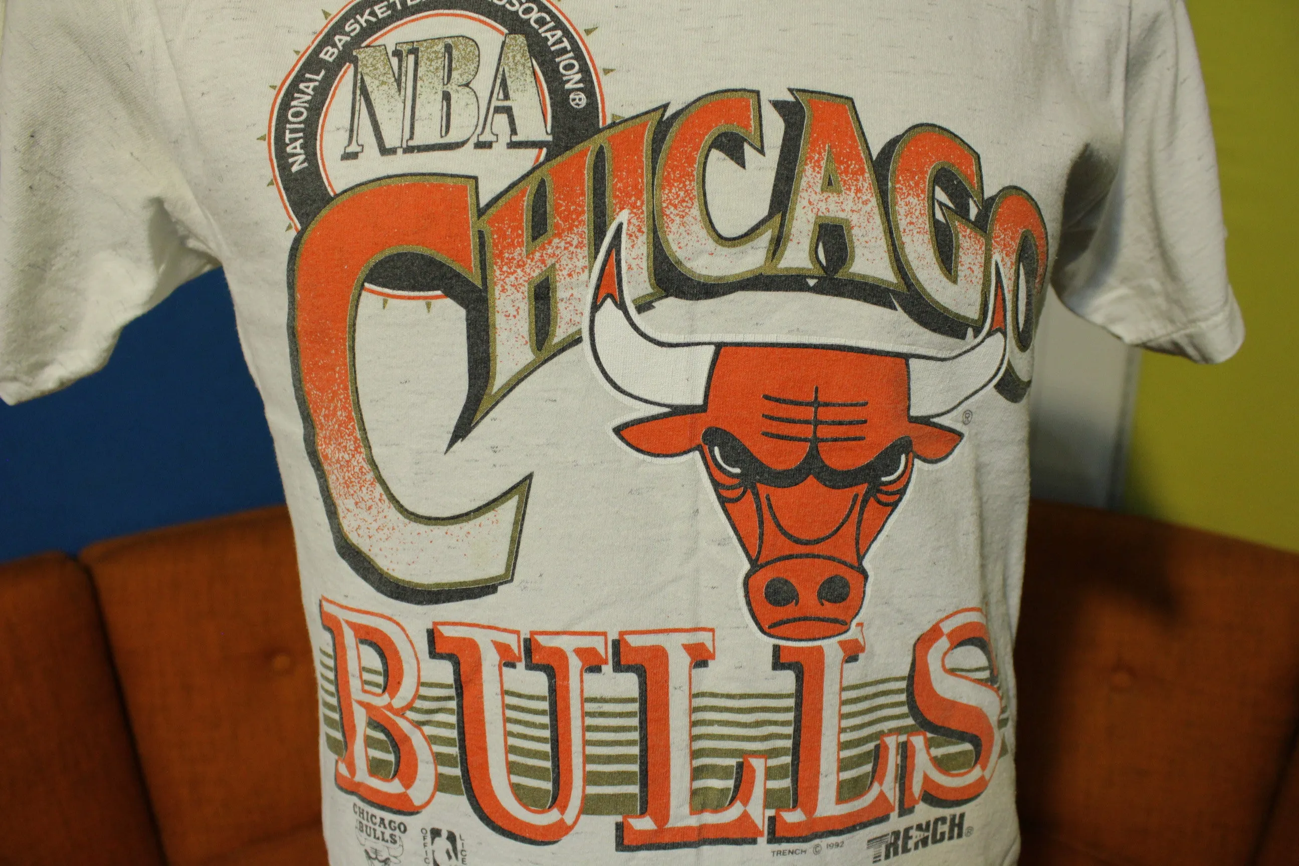 1992 Chicago Bulls Official NBA Trench Made In USA T-Shirt Tee Jordan Champ