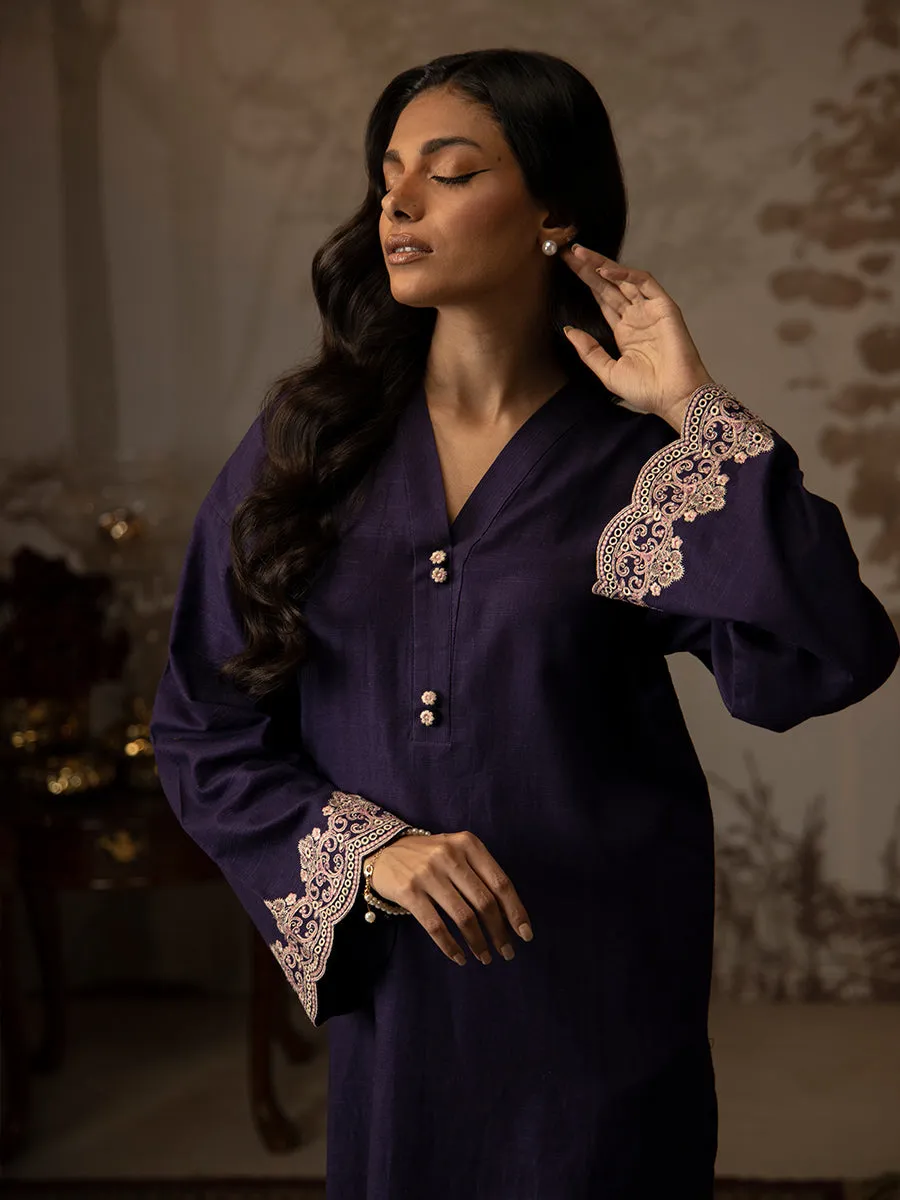 1pc Stitched Basic Dyed Embroidered Khaddar Shirt