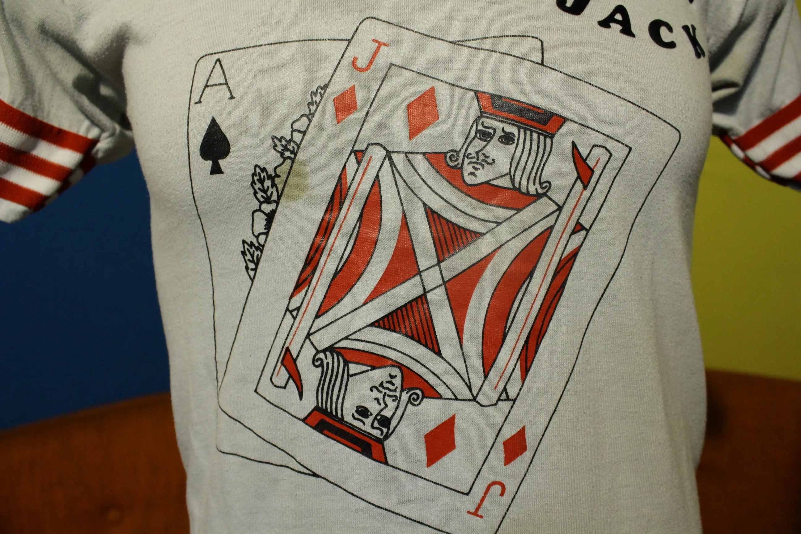 21 Black Jack Ace of Spades Vintage 70's Ringer Striped Custom Shirt TPlus T Plus