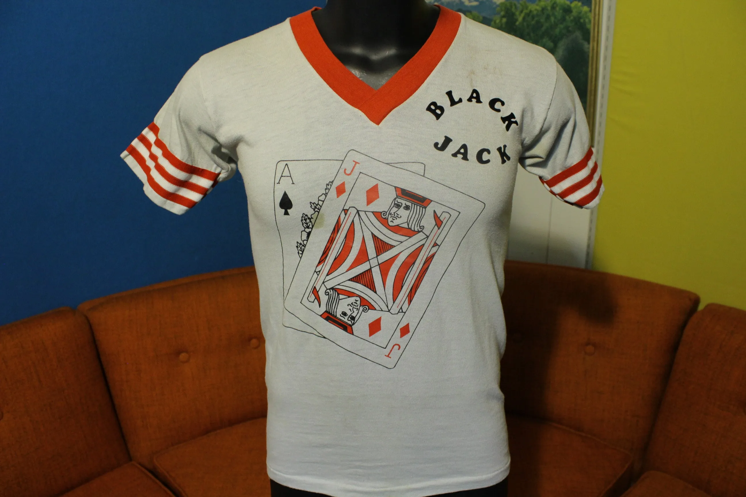 21 Black Jack Ace of Spades Vintage 70's Ringer Striped Custom Shirt TPlus T Plus