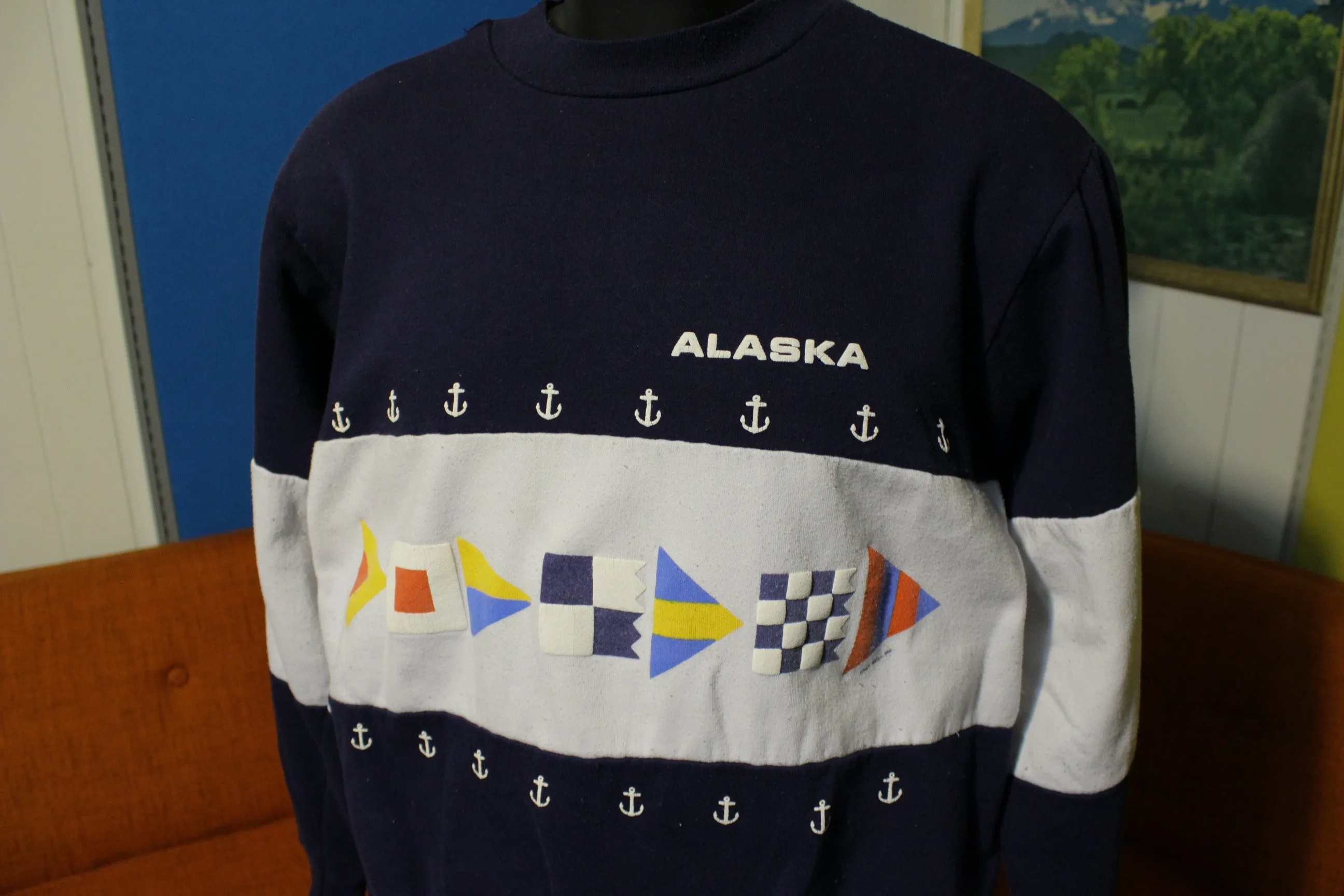 Alaska Anchor Nautical 1987 Vintage 80's Crewneck XL Graphic Sweatshirt.