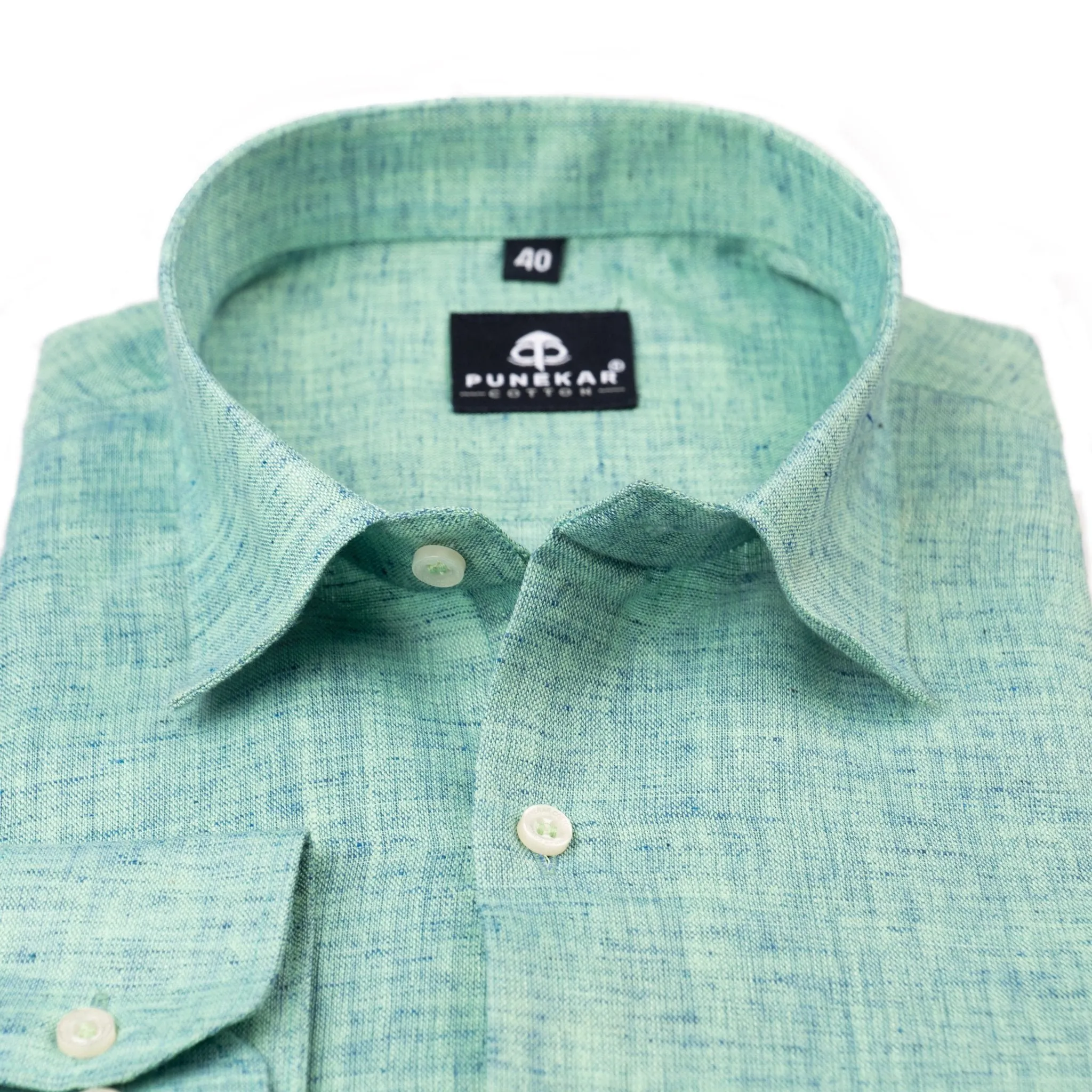 Aqua Green Color Poly Cotton Shirt For Men