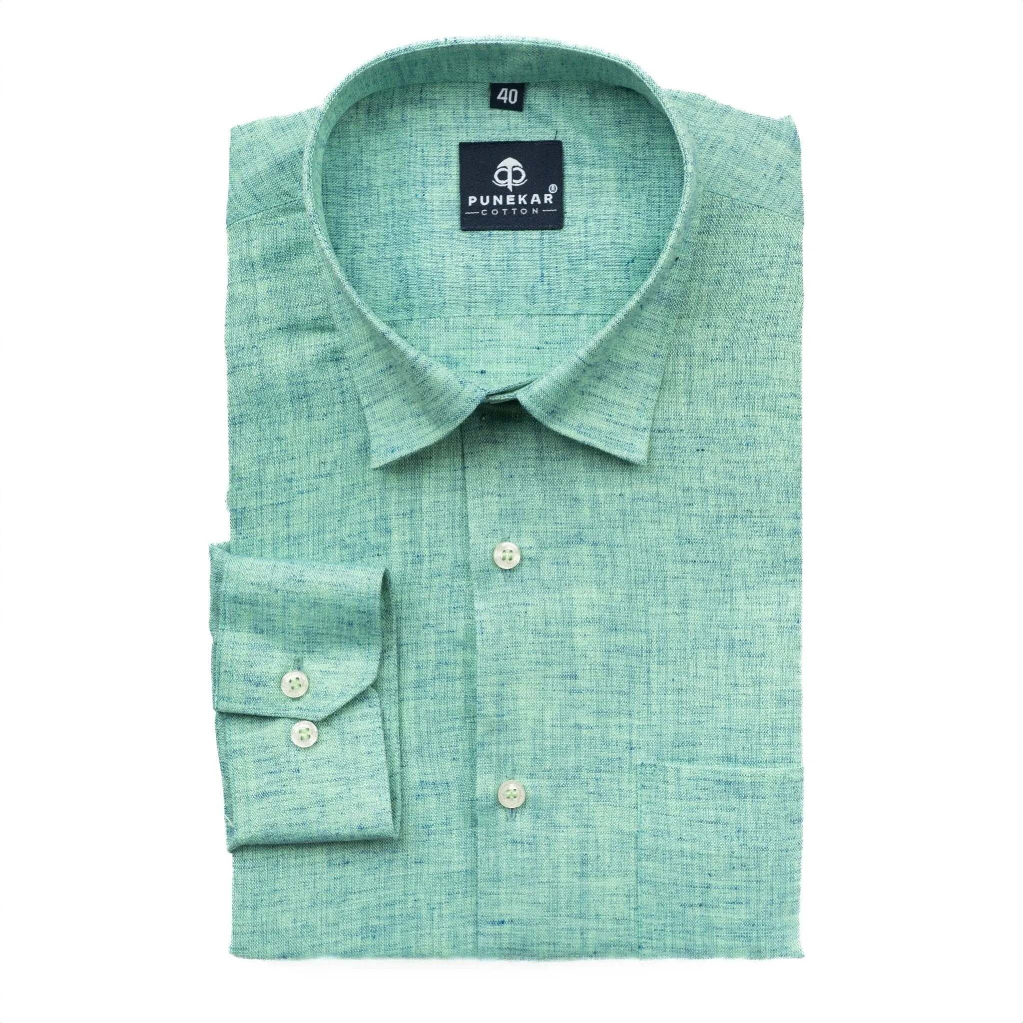 Aqua Green Color Poly Cotton Shirt For Men