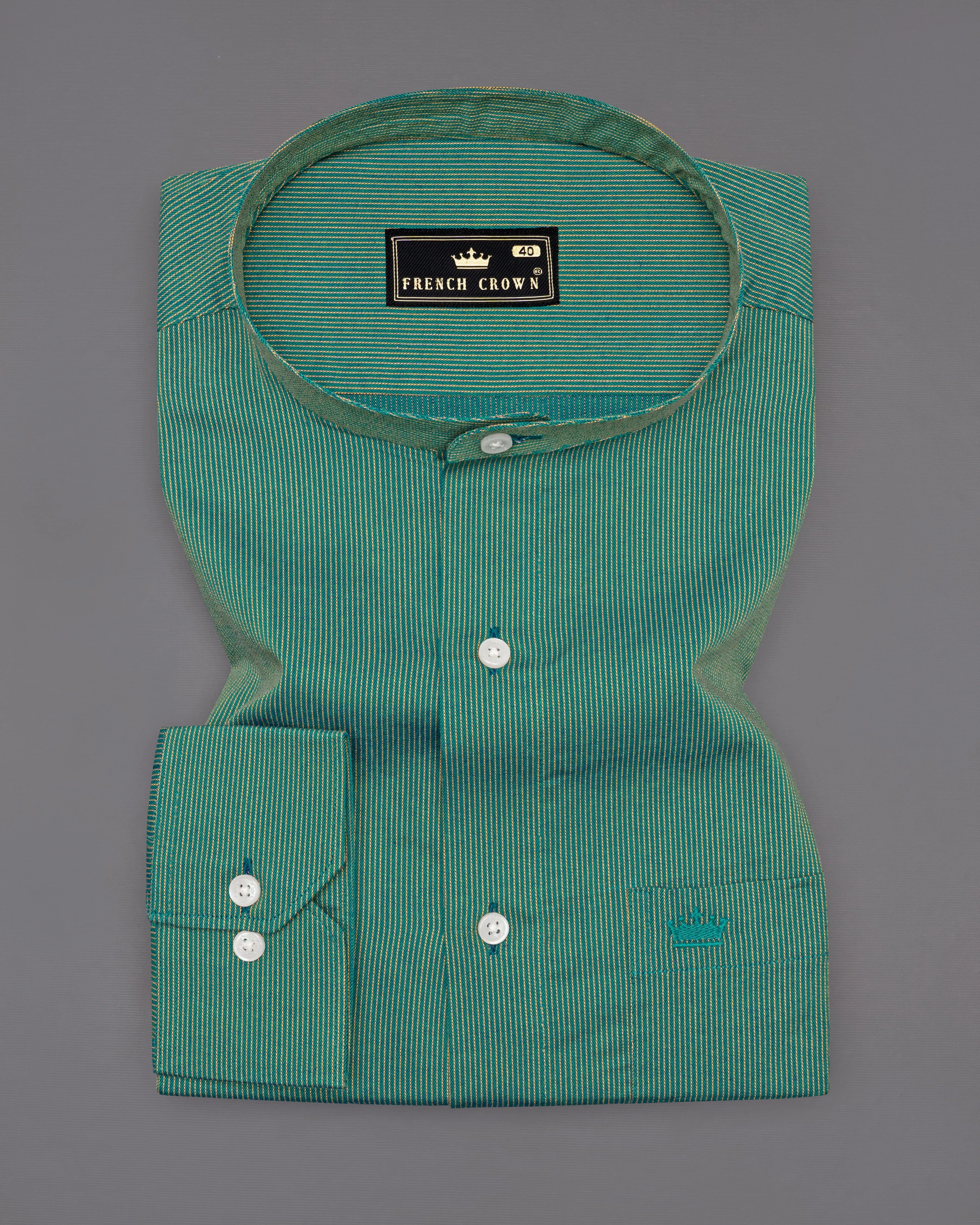 Aquamarine Green with Porche Yellow Two-Tone Jacquard Textured Premium Giza Cotton Shirt