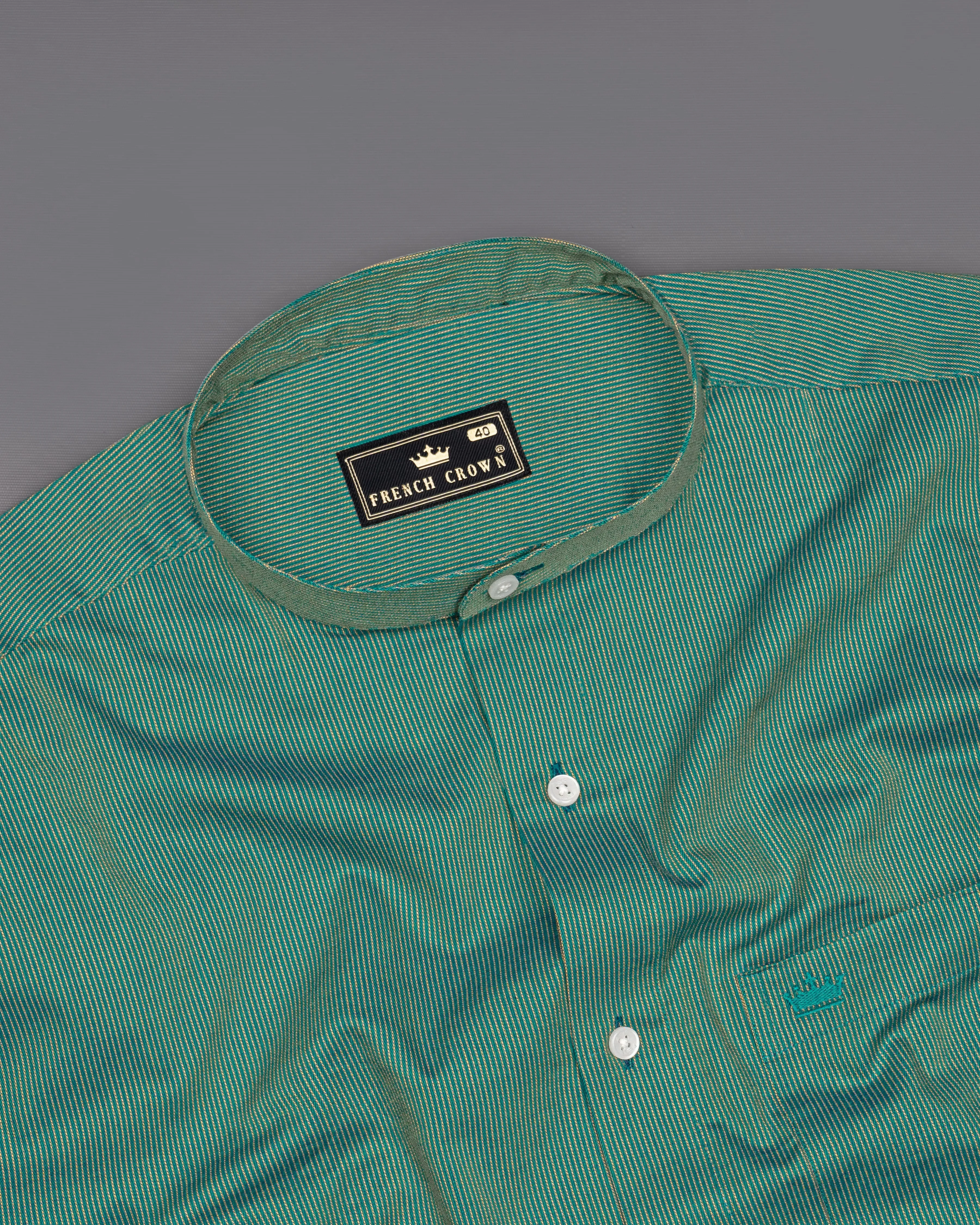 Aquamarine Green with Porche Yellow Two-Tone Jacquard Textured Premium Giza Cotton Shirt