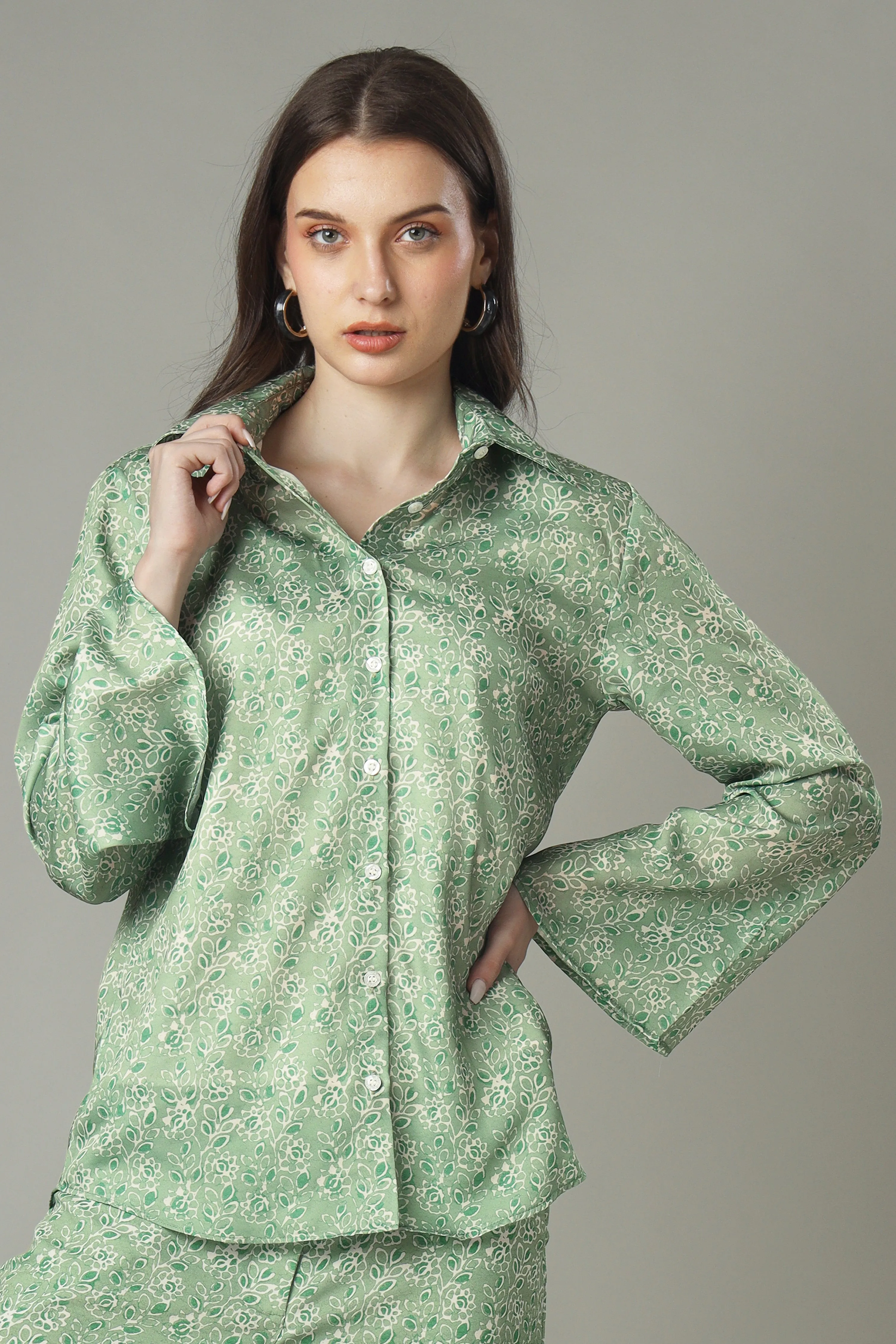 Artistic Floral Revival Bell Sleeve Shirt For Women