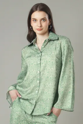 Artistic Floral Revival Bell Sleeve Shirt For Women