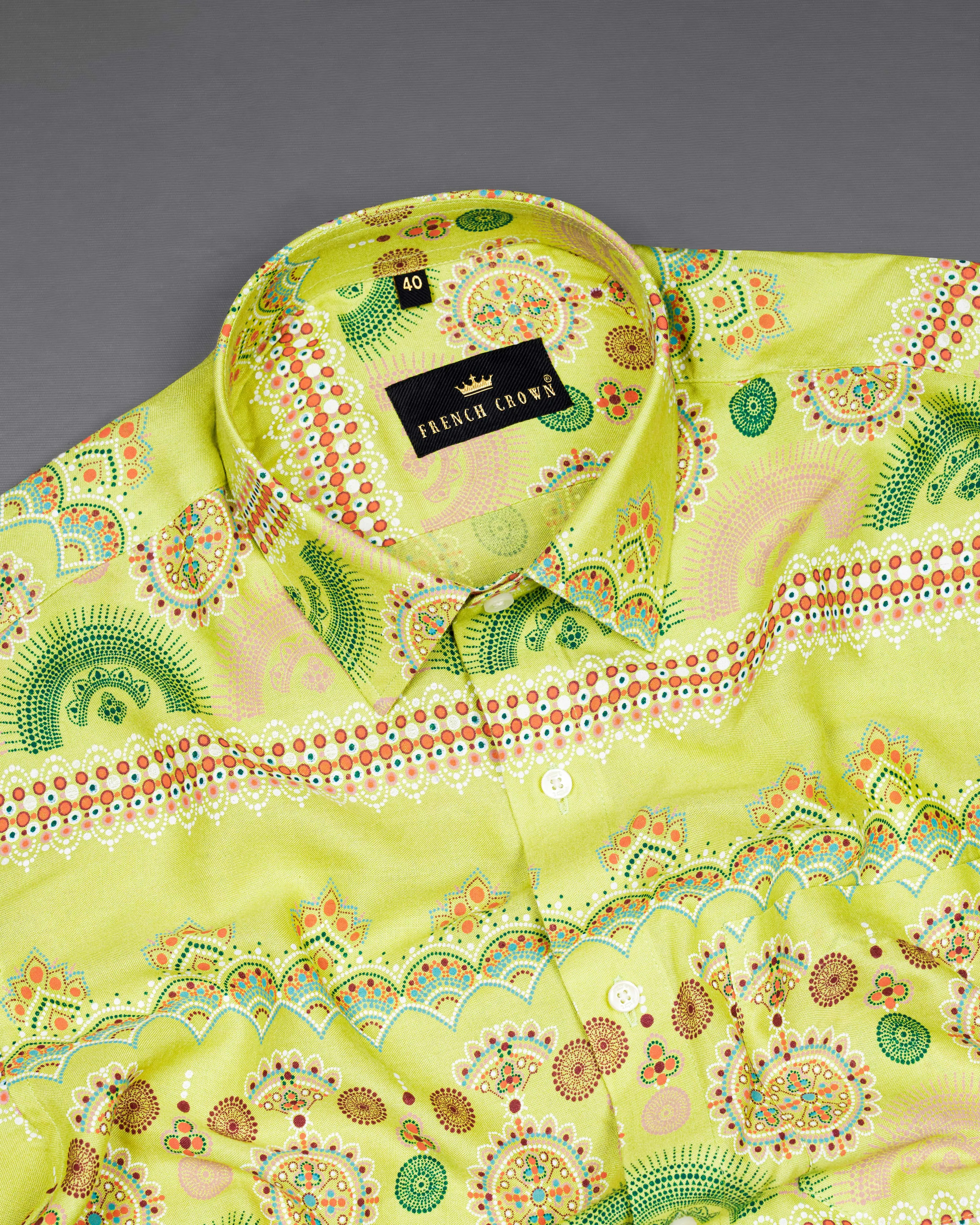 Arylide Green Bohemian Printed Premium Tencel Shirt