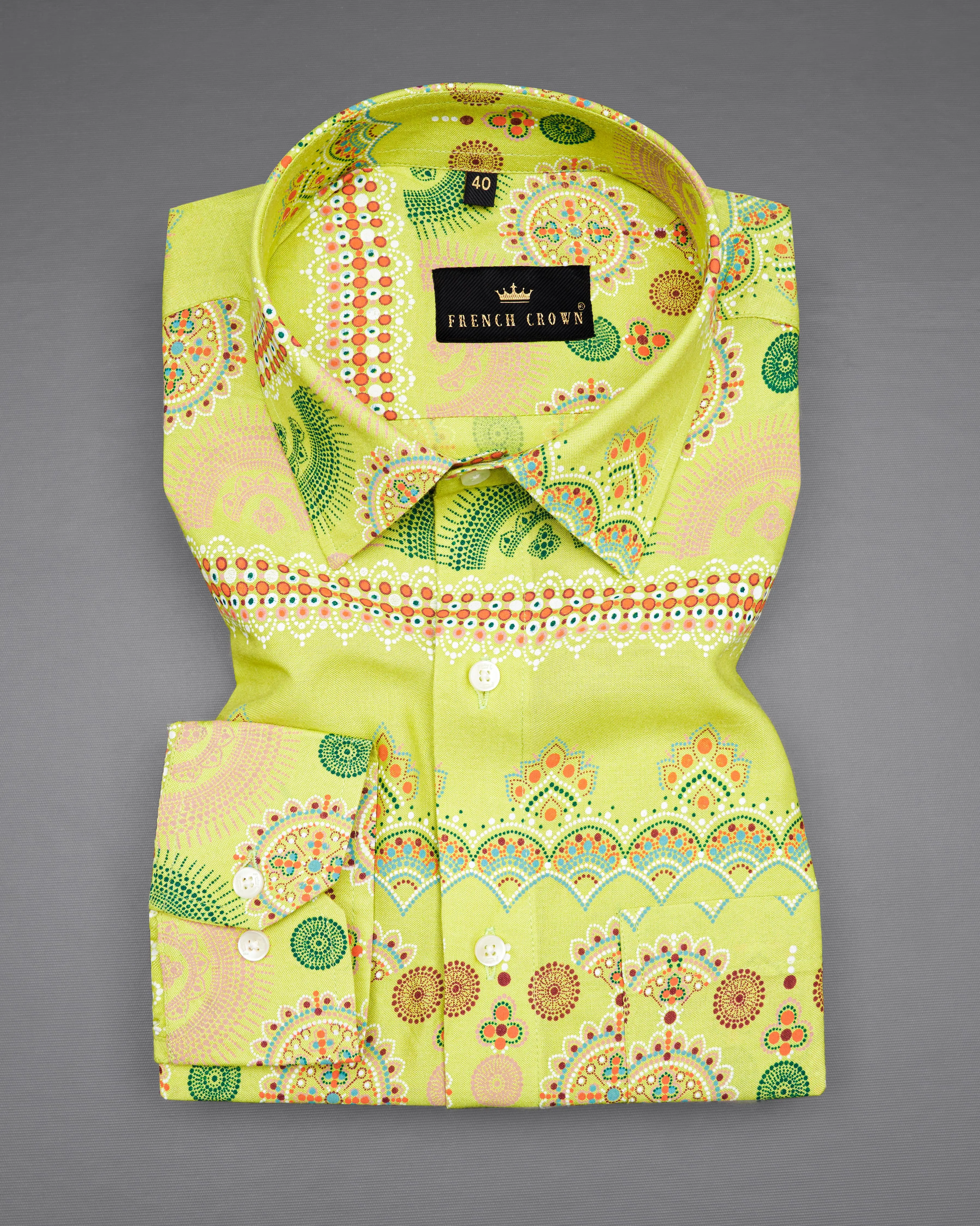 Arylide Green Bohemian Printed Premium Tencel Shirt