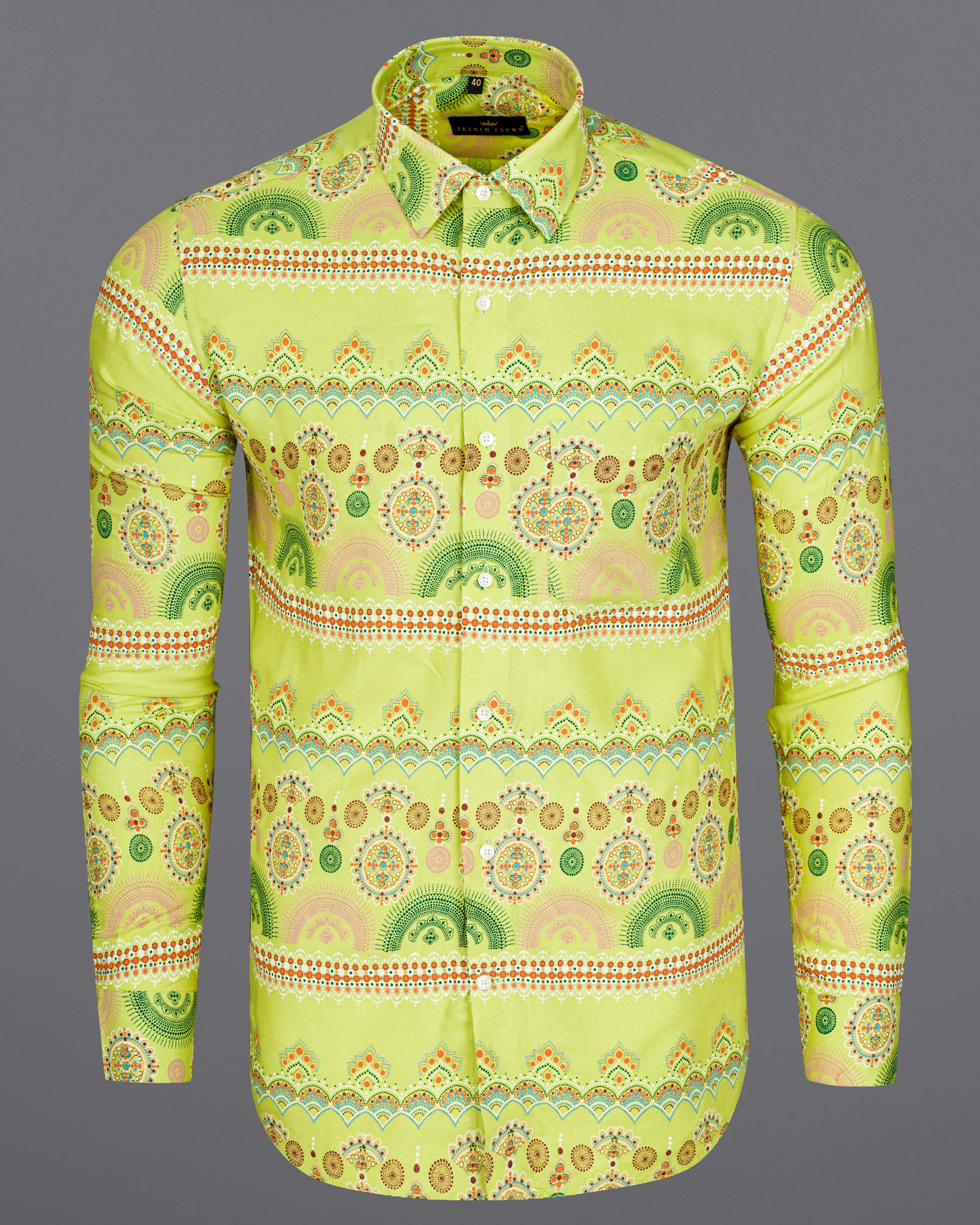 Arylide Green Bohemian Printed Premium Tencel Shirt