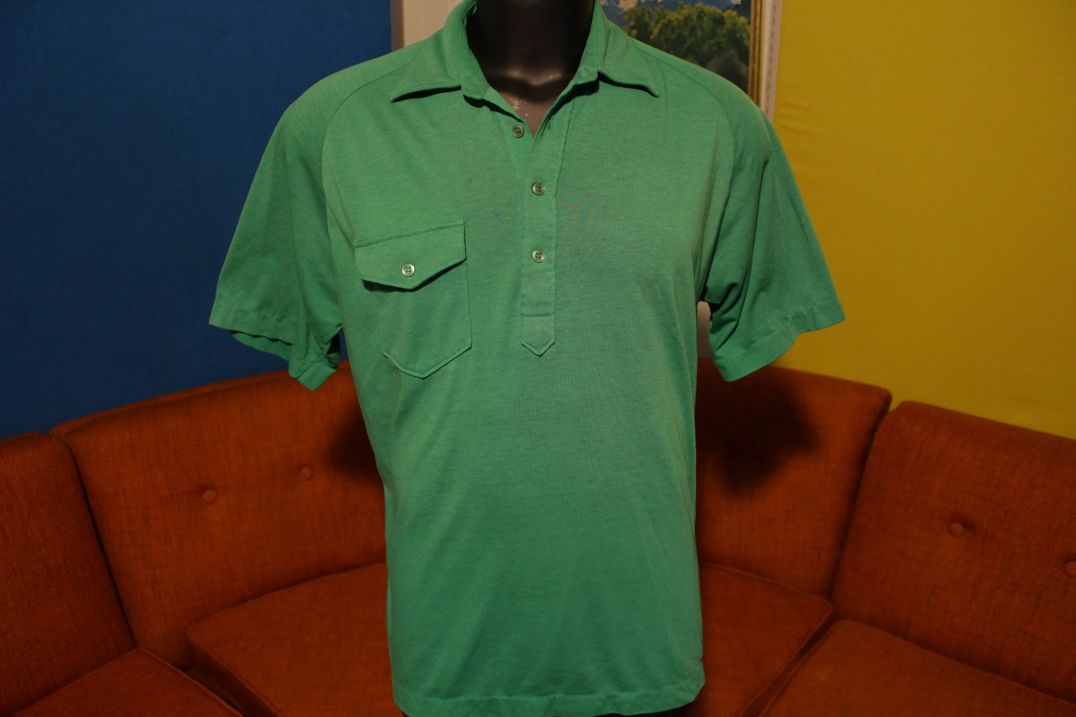 Aureus Masters Green Vintage 80's Polo Short Sleeve 4 Button Shirt Soft and Thin