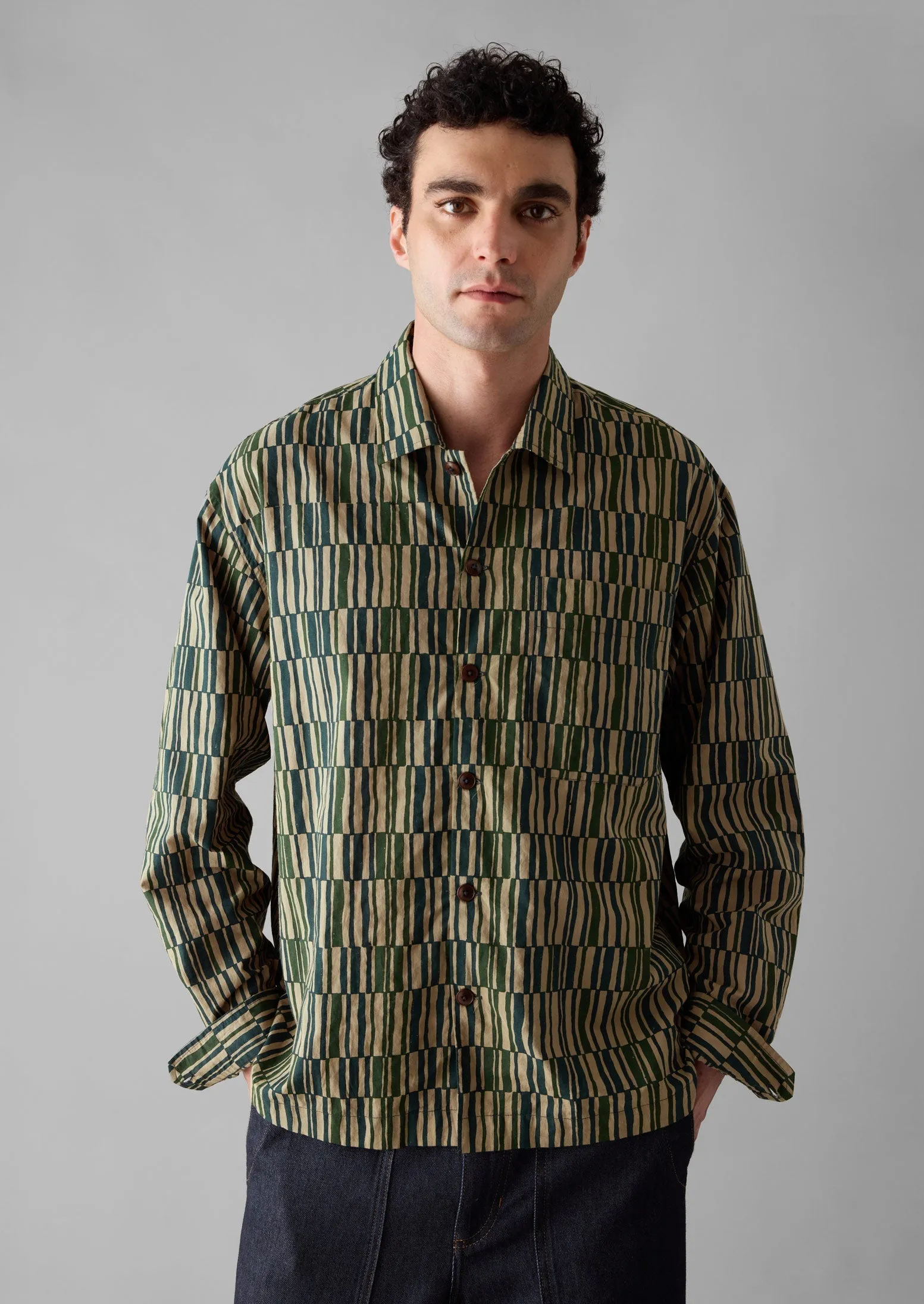 Block Print Camp Collar Shirt | Golden Sand