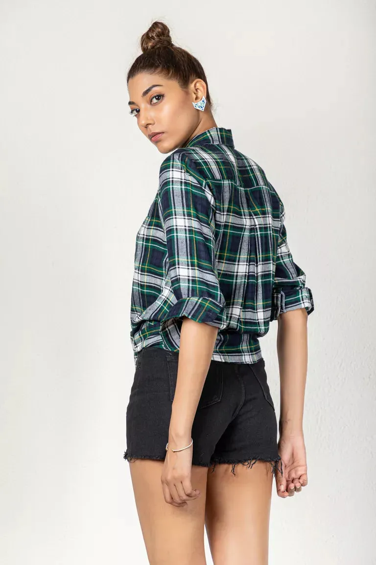 Bottle Green & Navy Blue Checked Shirt