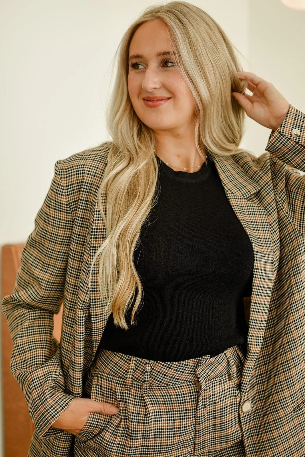 Brown Plaid Set Oversized Blazer