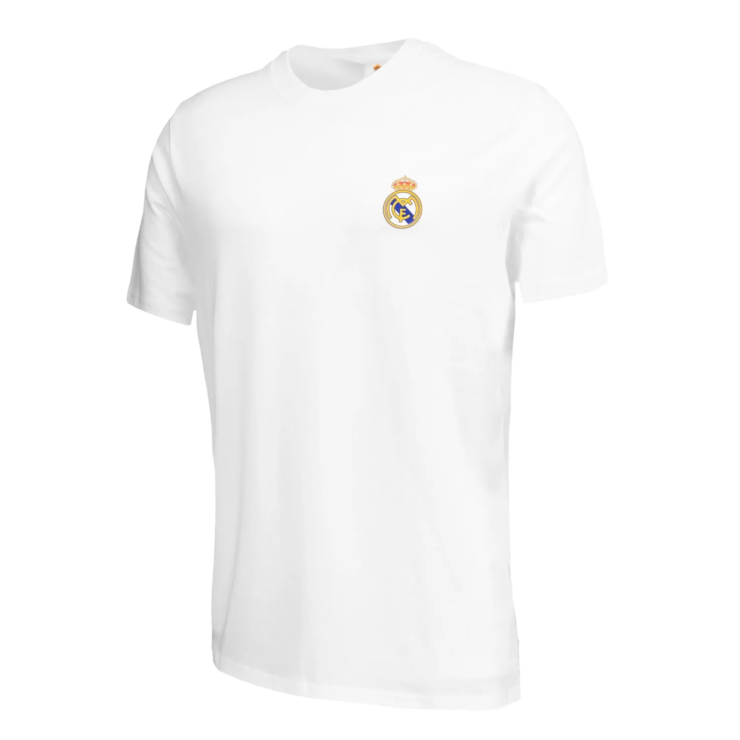 Mens Eco Essentials White T-Shirt with Real Madrid Crest - Sustainable Fashion