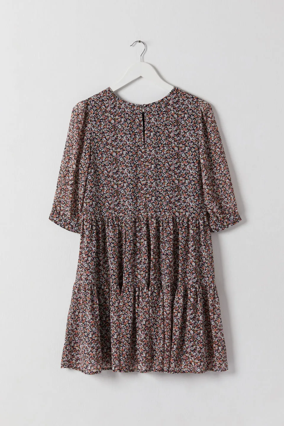 Captivating Navy Ditsy Floral Puff Sleeve Tiered Smock Dress