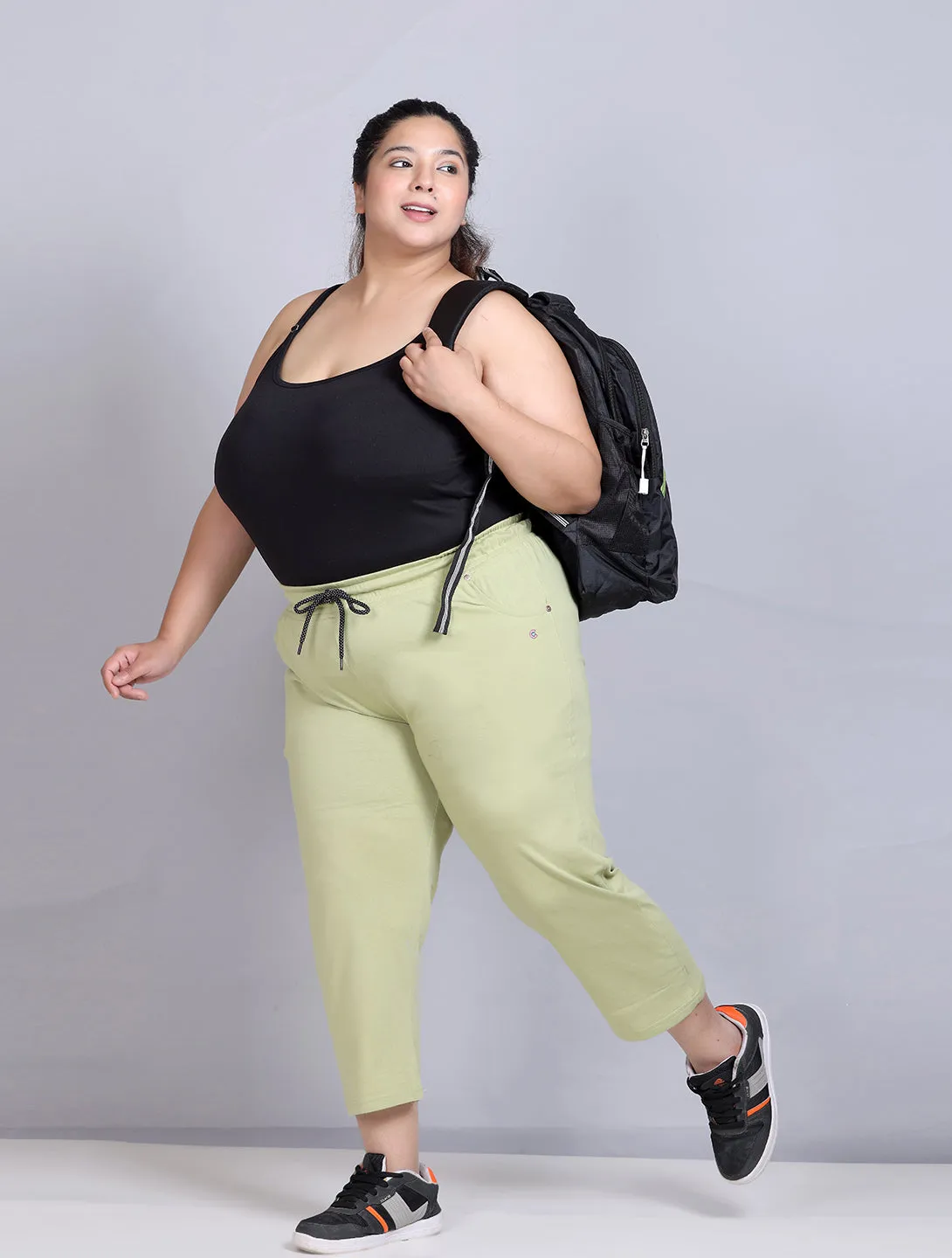 Cotton Capris For Women - Half Capri Pants - Cardamom  Green (3XL-7XL)