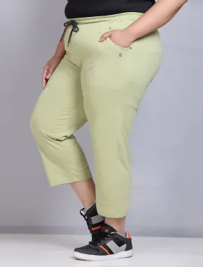 Cotton Capris For Women - Half Capri Pants - Cardamom  Green (3XL-7XL)