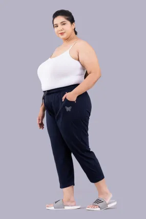 Cotton Capris For Women - Half Capri Pants - Navy Blue