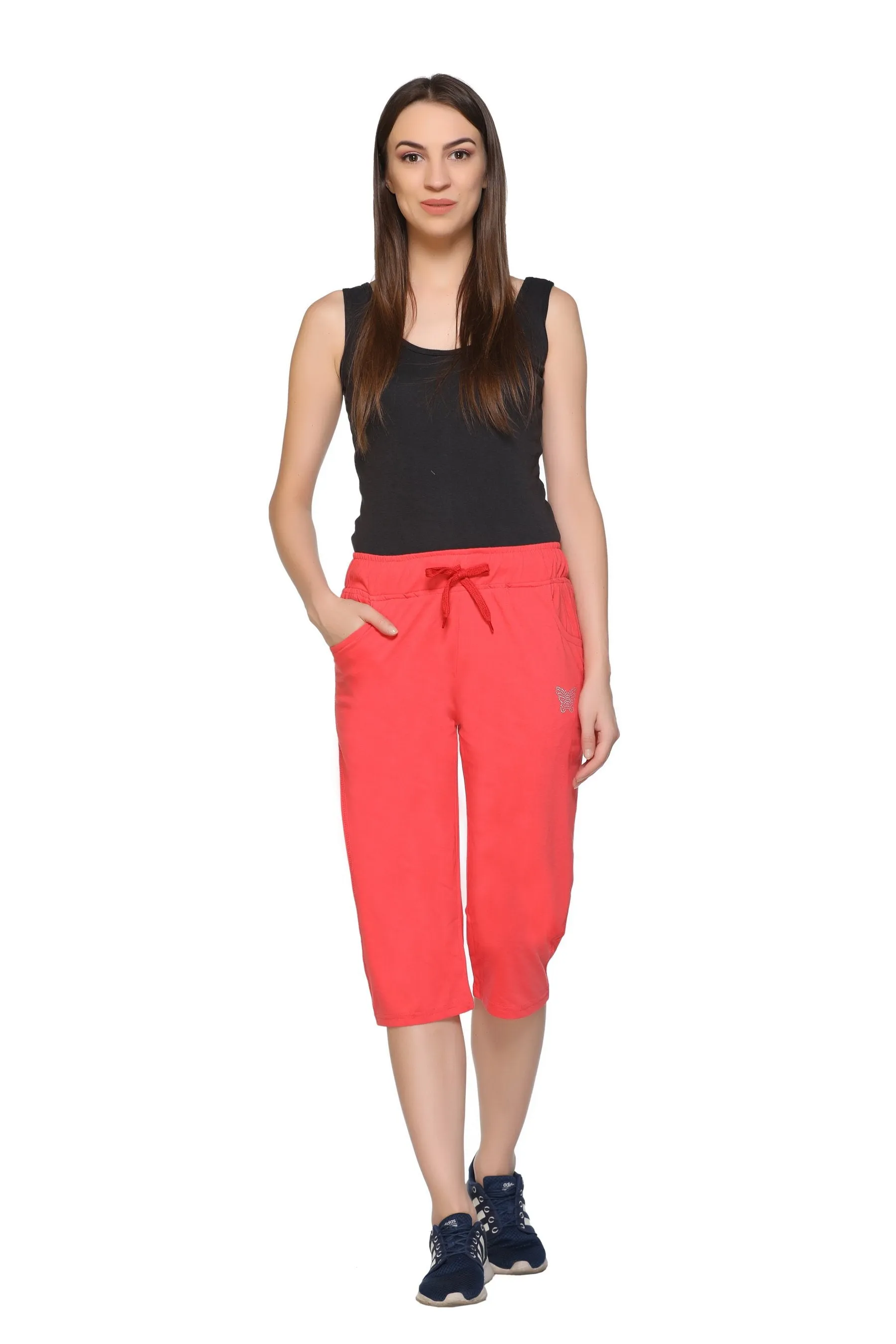 Cotton Capris For Women - Half Capri Pants - Red