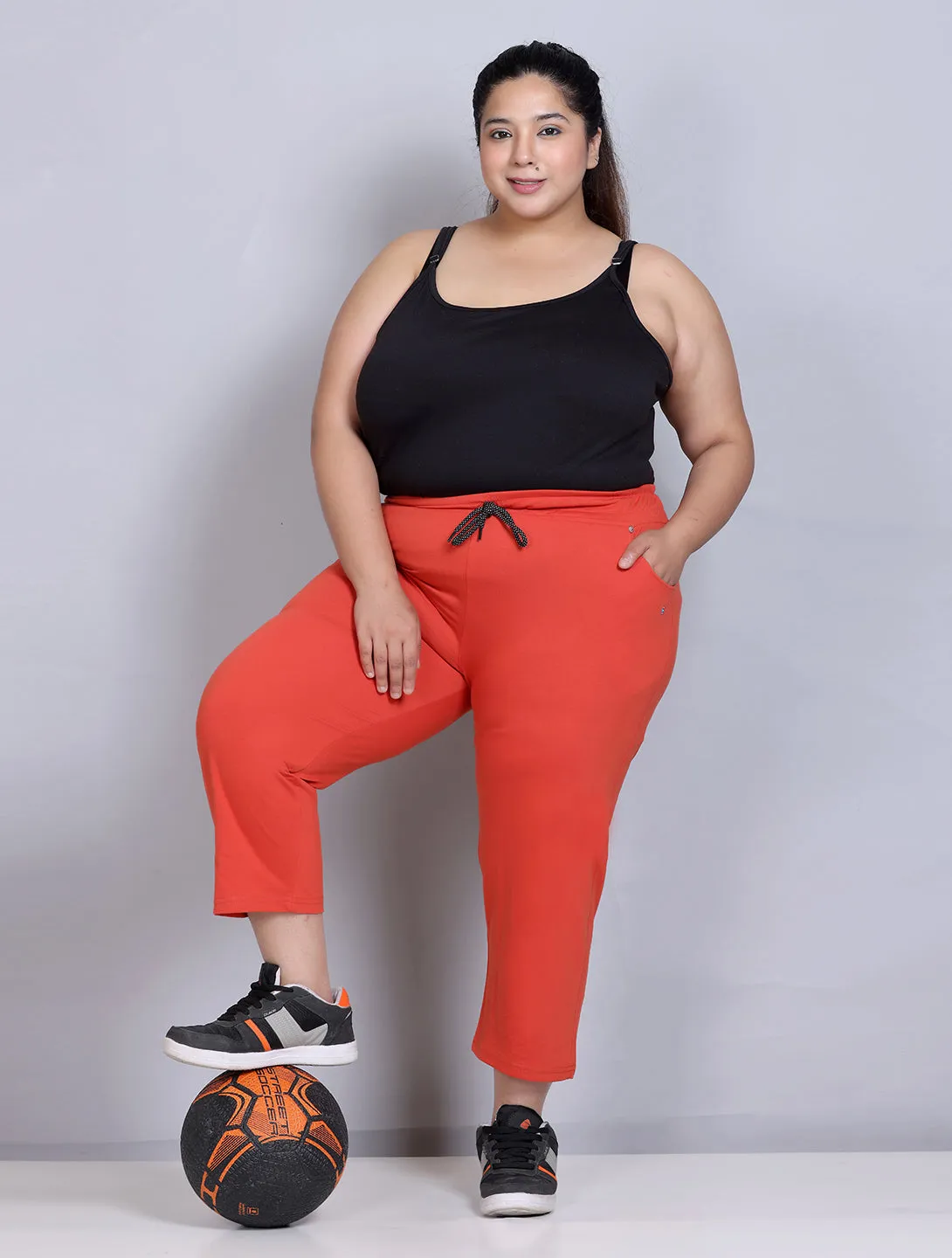 Cotton Capris For Women - Half Capri Pants - Tangy Orange