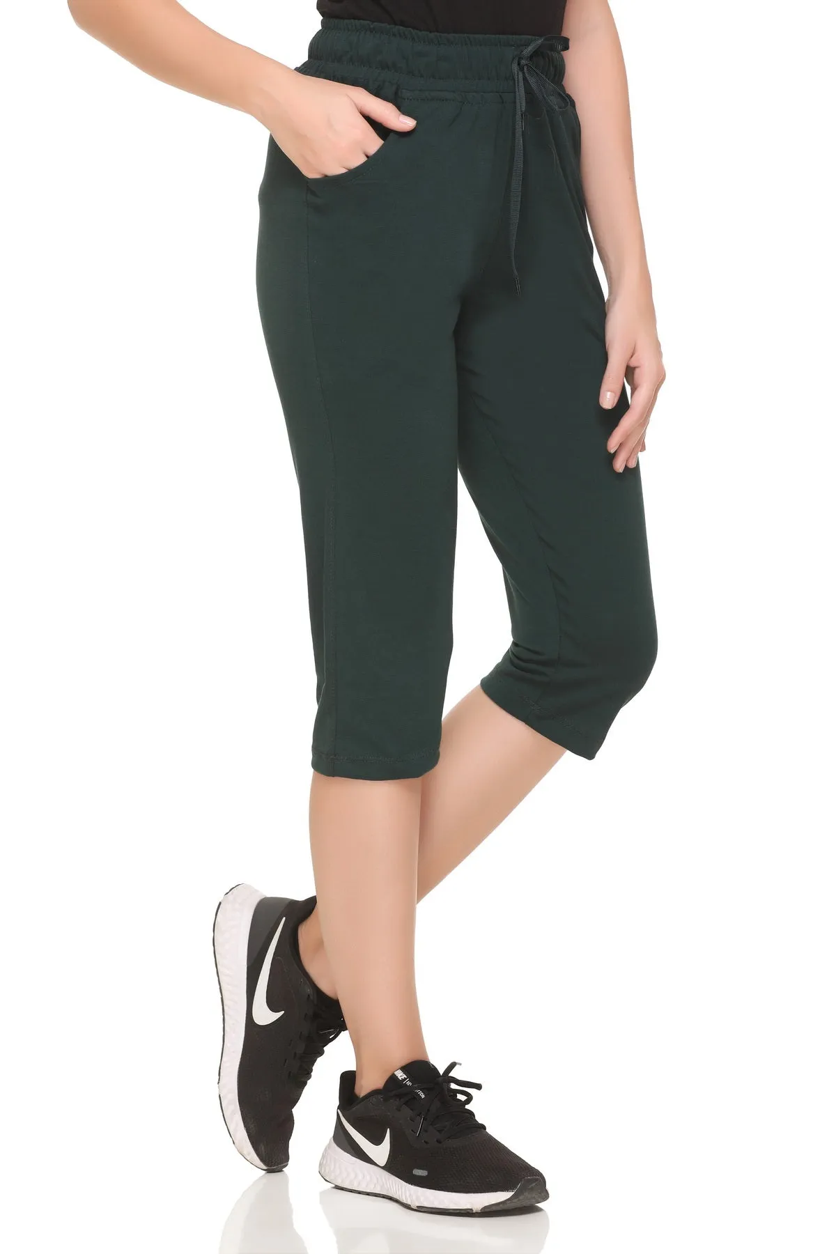 Cotton Capris For Women - Half Pants Pack of 2 (Grey & Bottle Green)