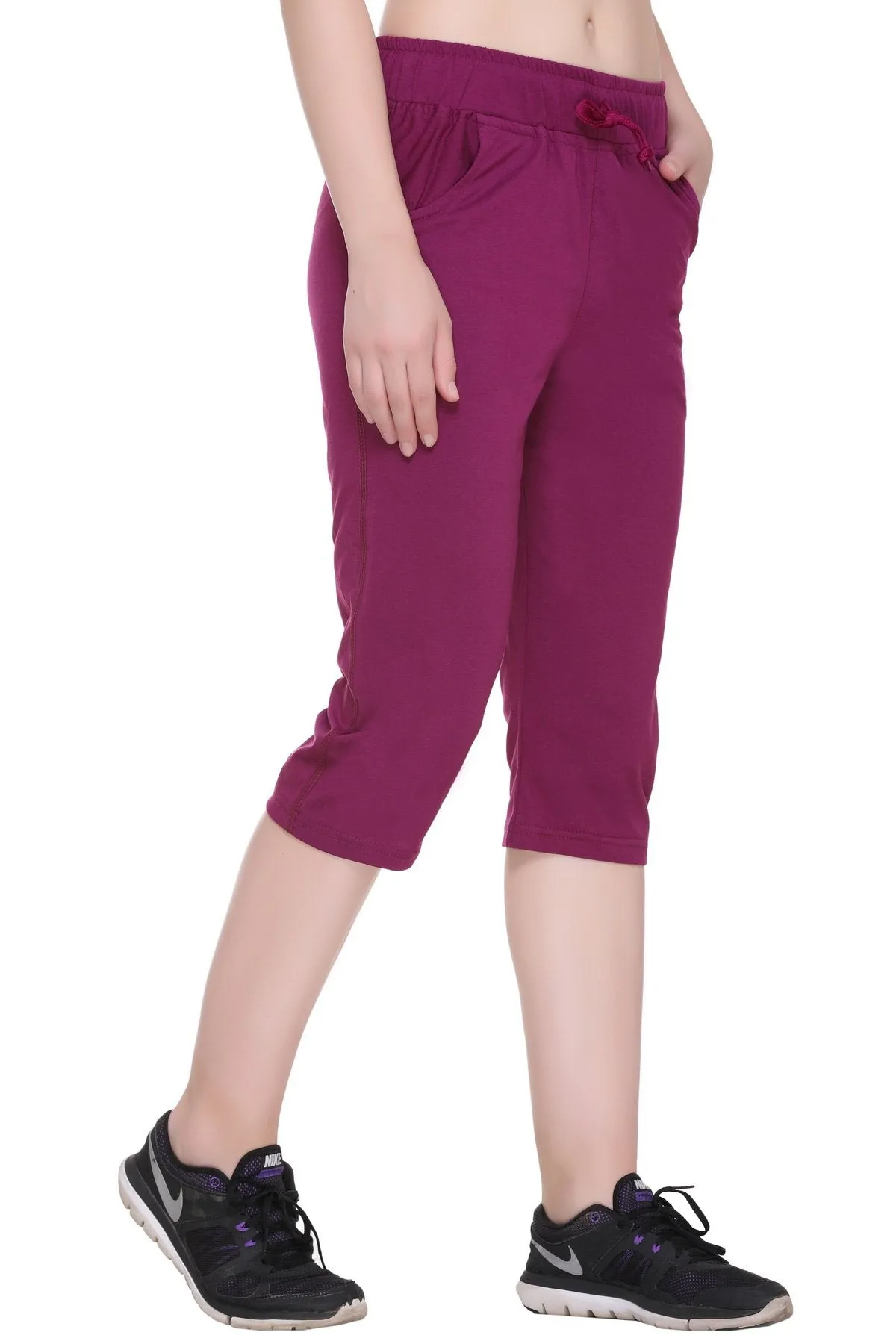 Cotton Capris For Women - Half Pants Pack of 2 (Purple & Navy Blue)