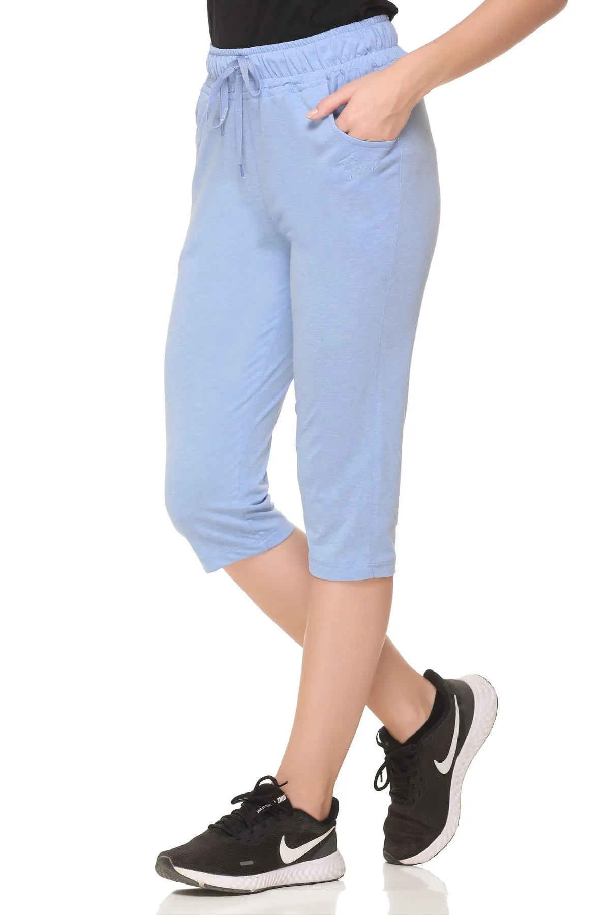 Cotton Capris For Women - Half Pants Pack of 2 (Sky Blue & Black)