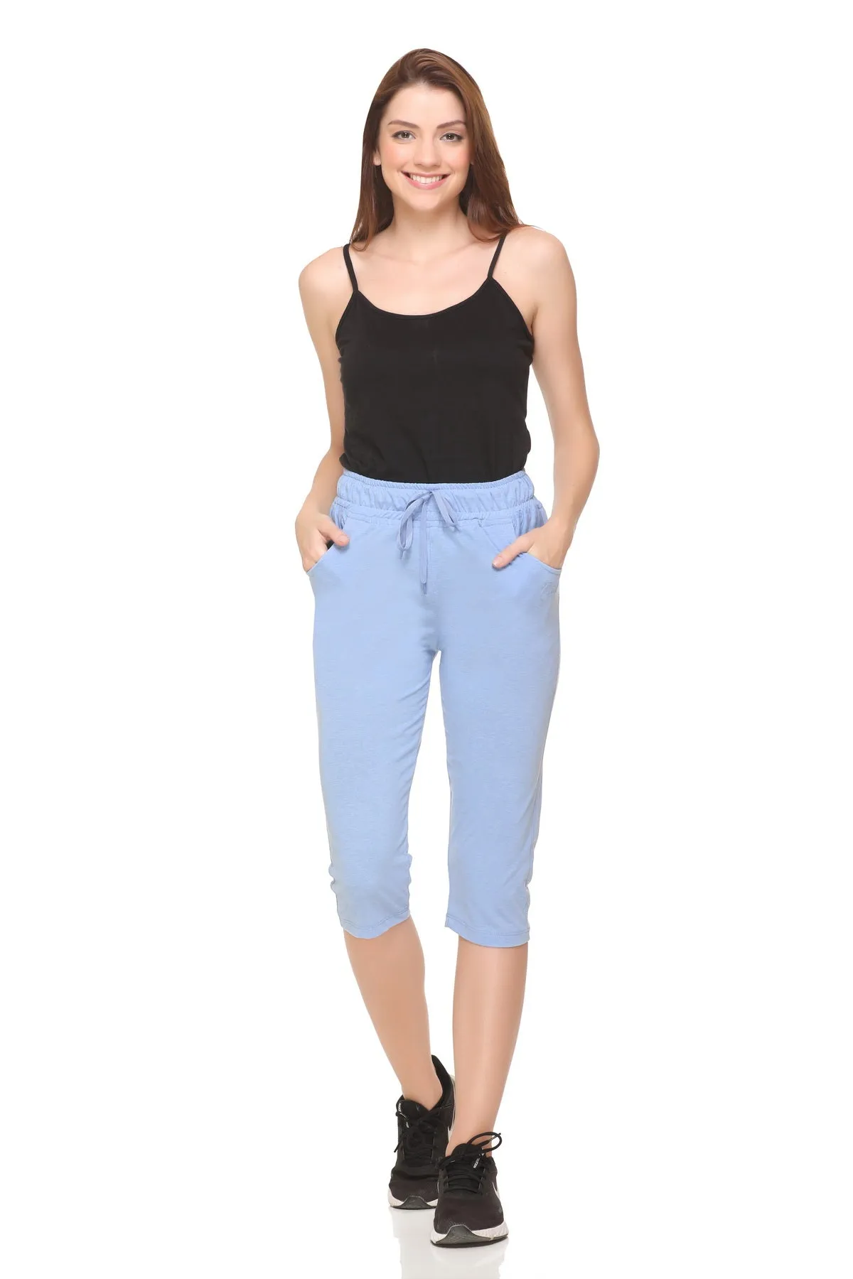 Cotton Capris For Women - Half Pants Pack of 2 (Sky Blue & Black)