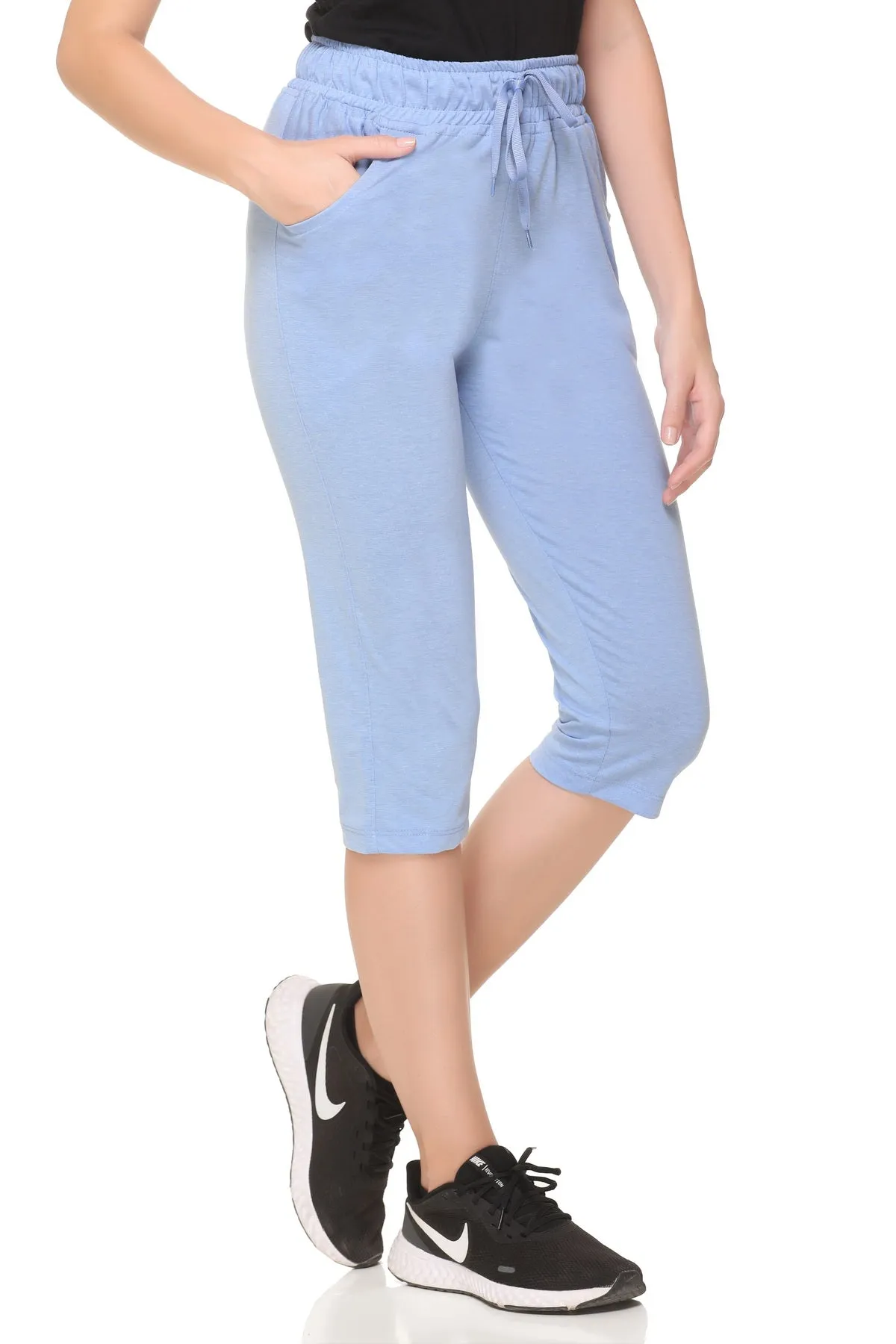 Cotton Capris For Women - Half Pants Pack of 2 (Sky Blue & Black)