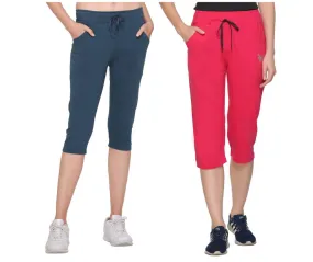 Cotton Capris For Women - Half Pants Pack of 2 (Teal Blue & Pink)