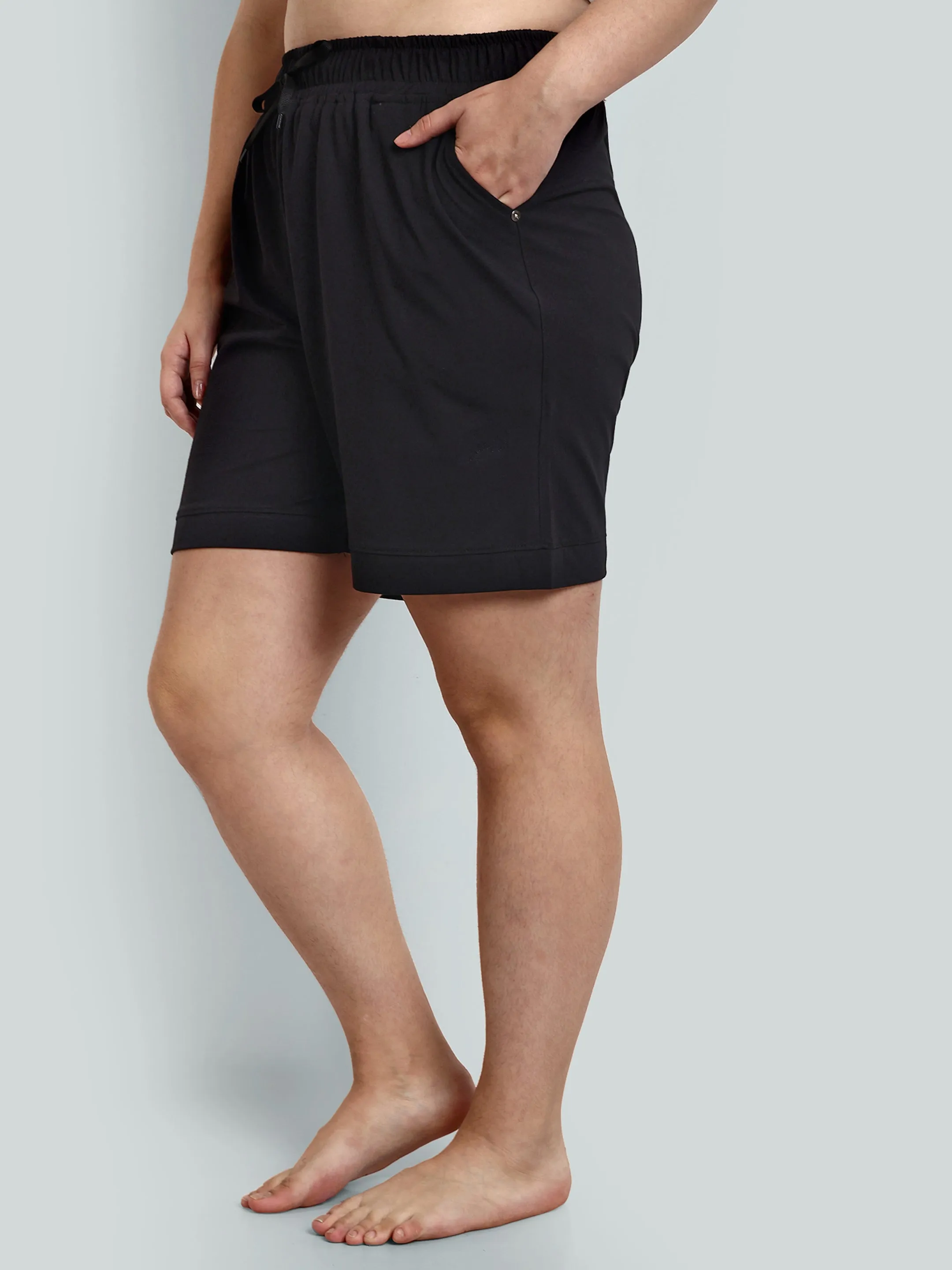 Cotton Shorts For Women - Plain Bermuda - Black