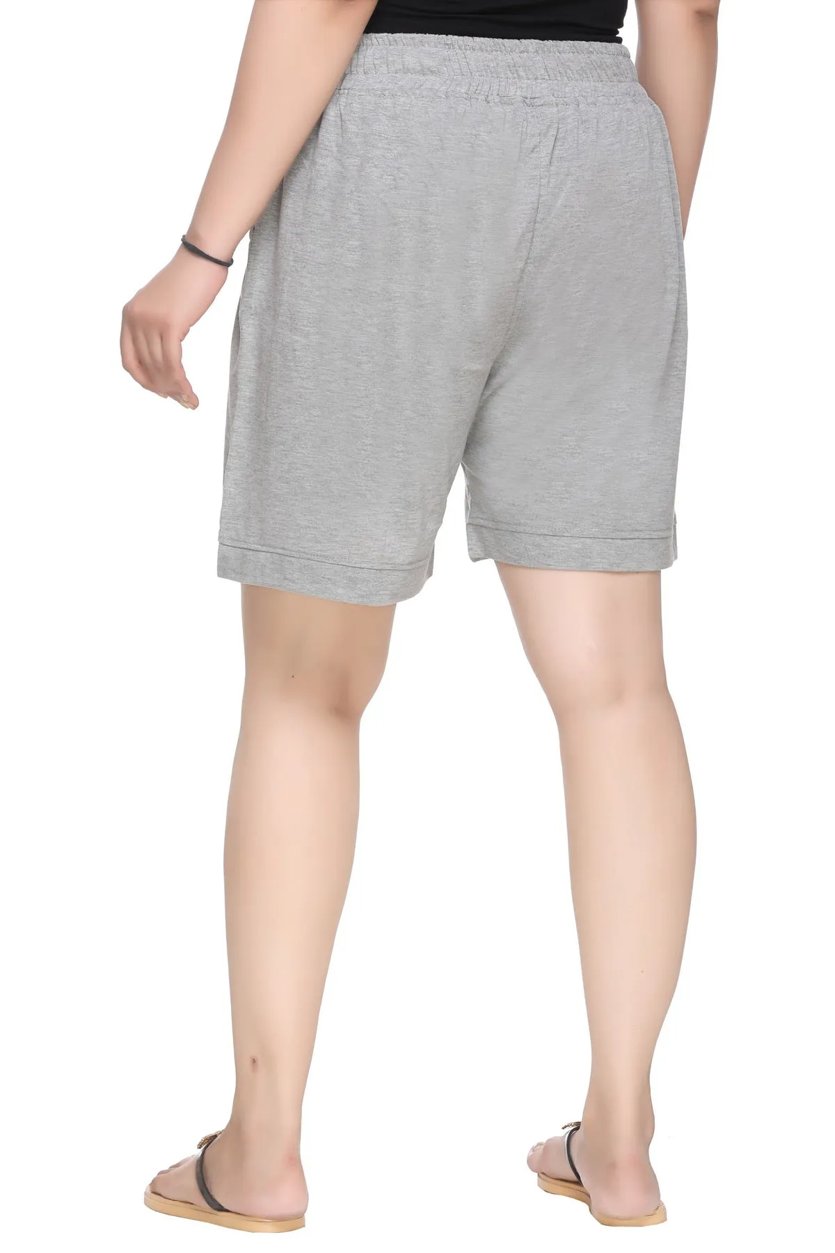 Cotton Shorts For Women - Plain Bermuda Combo (Rosy Pink & Grey)