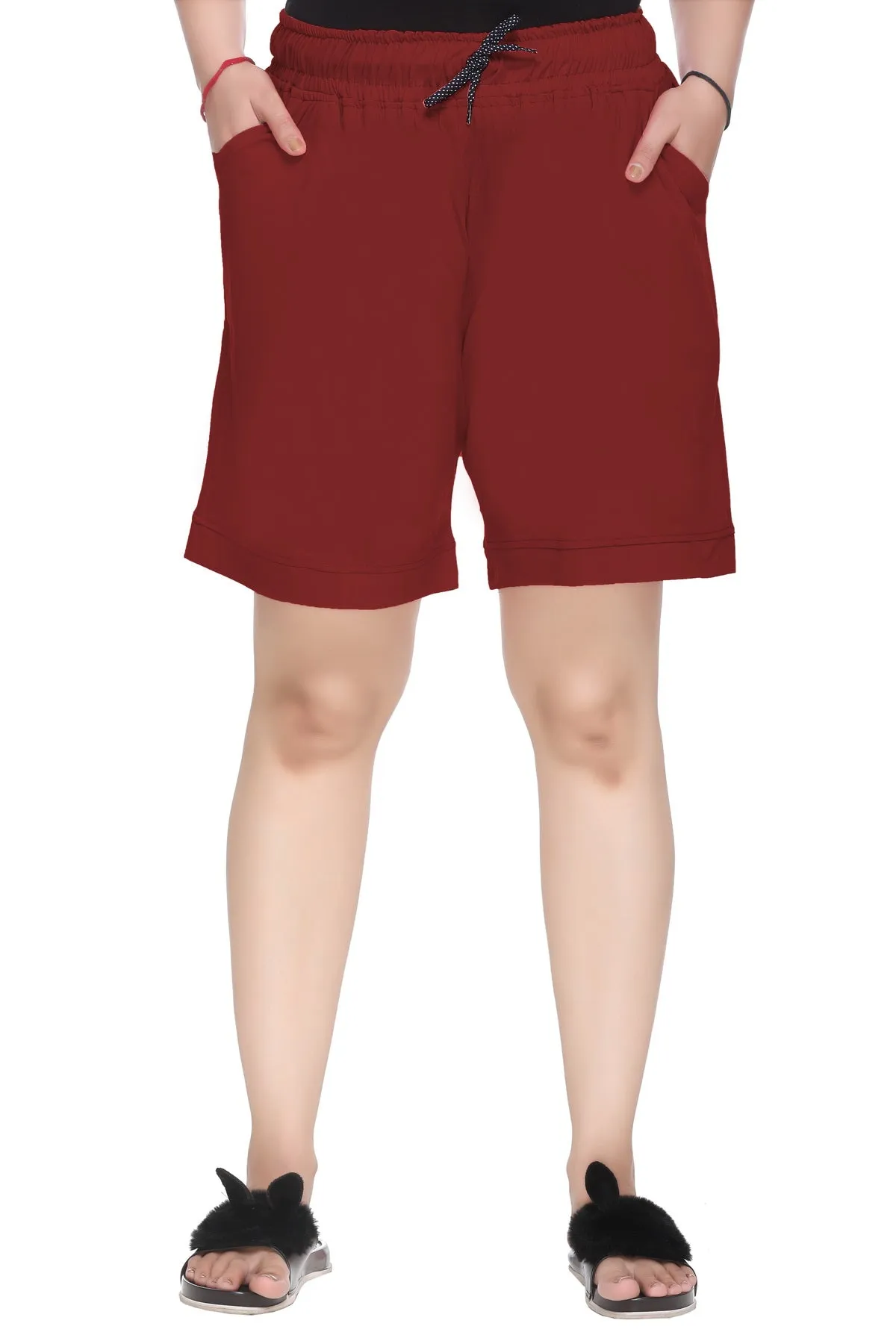 Cotton Shorts For Women - Plain Bermuda - Maroon