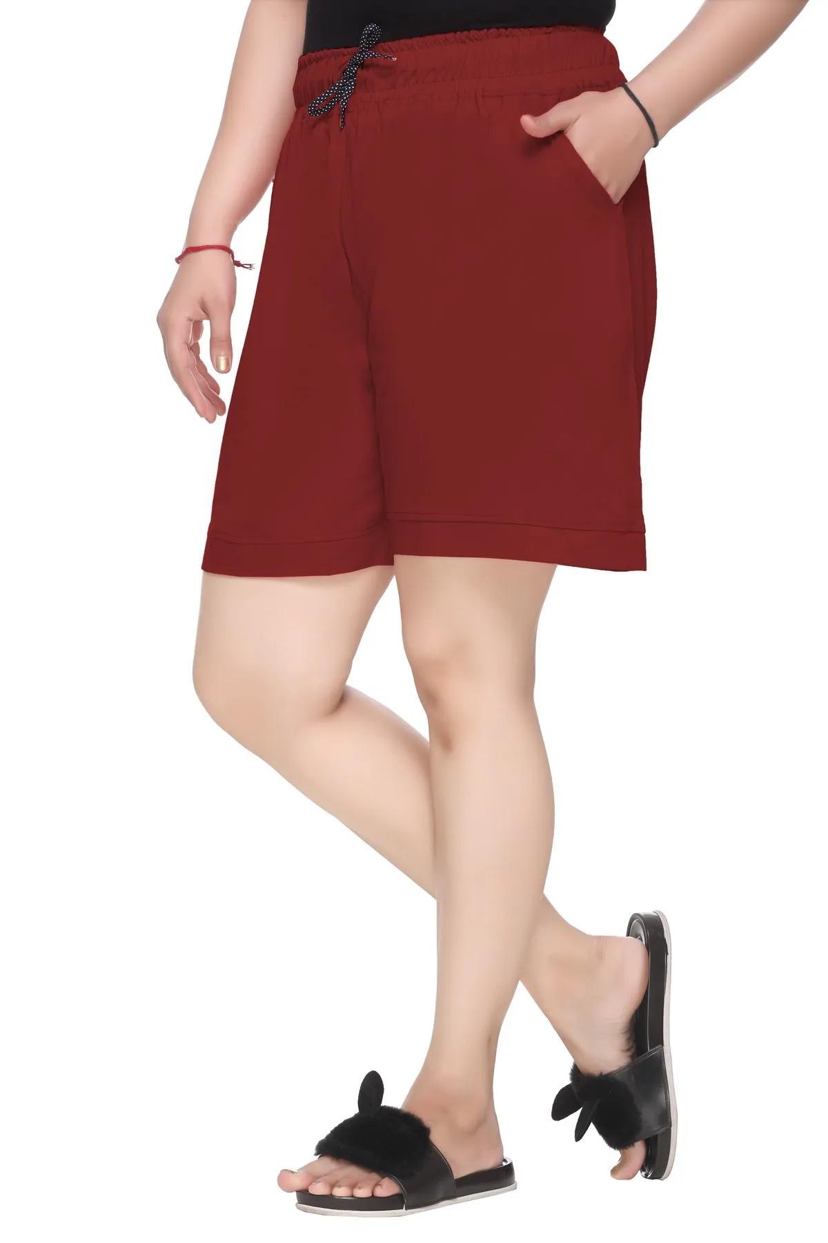 Cotton Shorts For Women - Plain Bermuda - Maroon