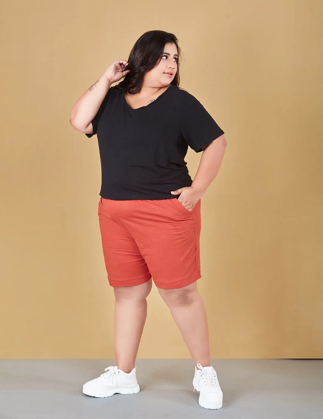 Cotton Shorts For Women - Plain Bermuda - Tangy Orange