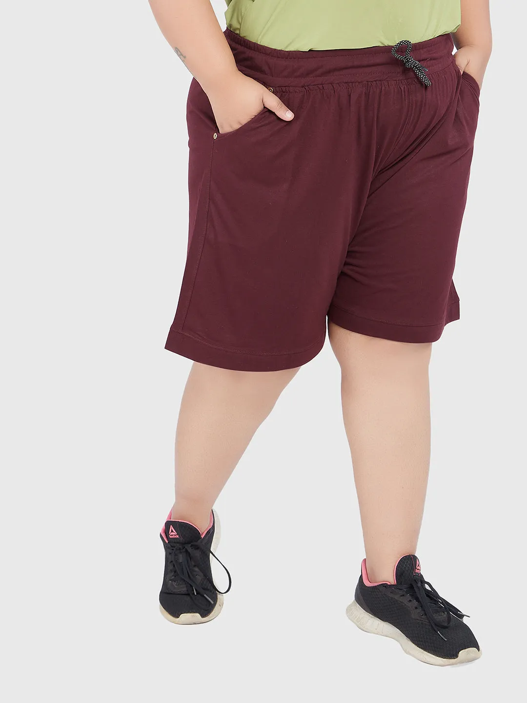 Cotton Shorts For Women - Plain Bermuda - Wine