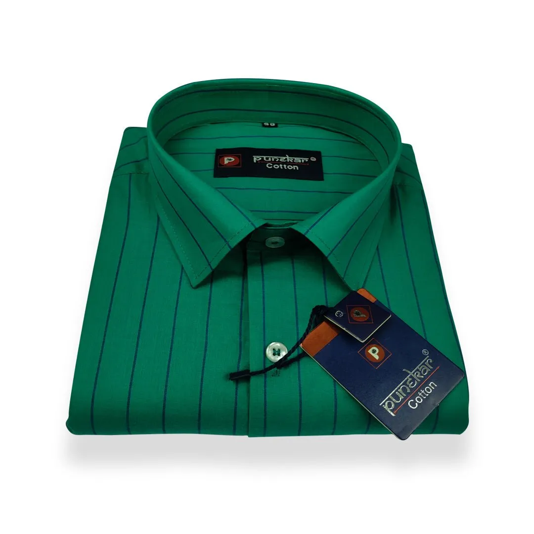 Dark Green Color Lining Cotton Shirt For Men