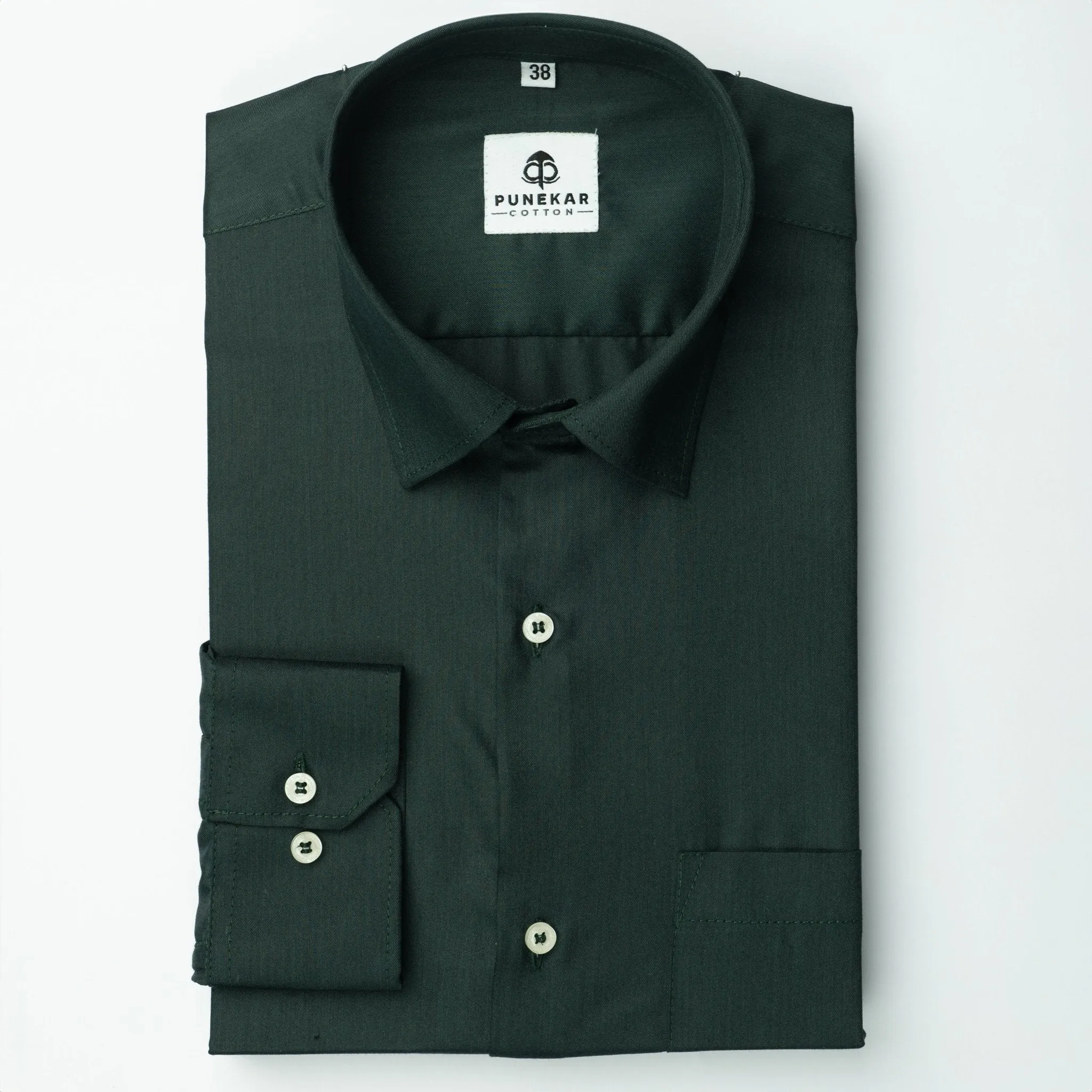 Dark Green Soft Satin Cotton Shirt For Men