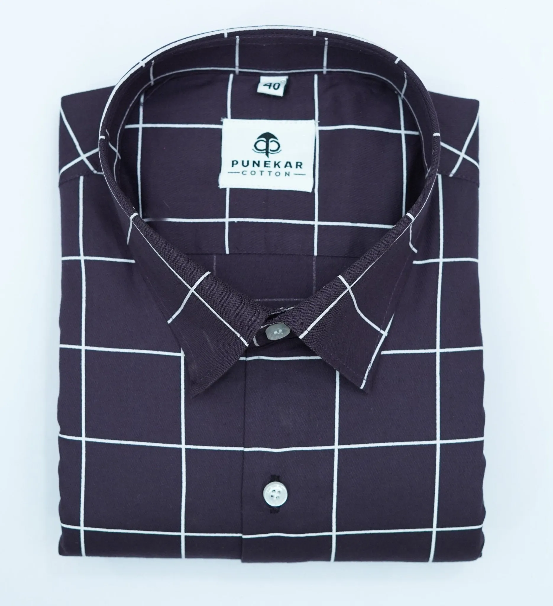 Dark Purple Color Big Checks Cotton Shirts For Men