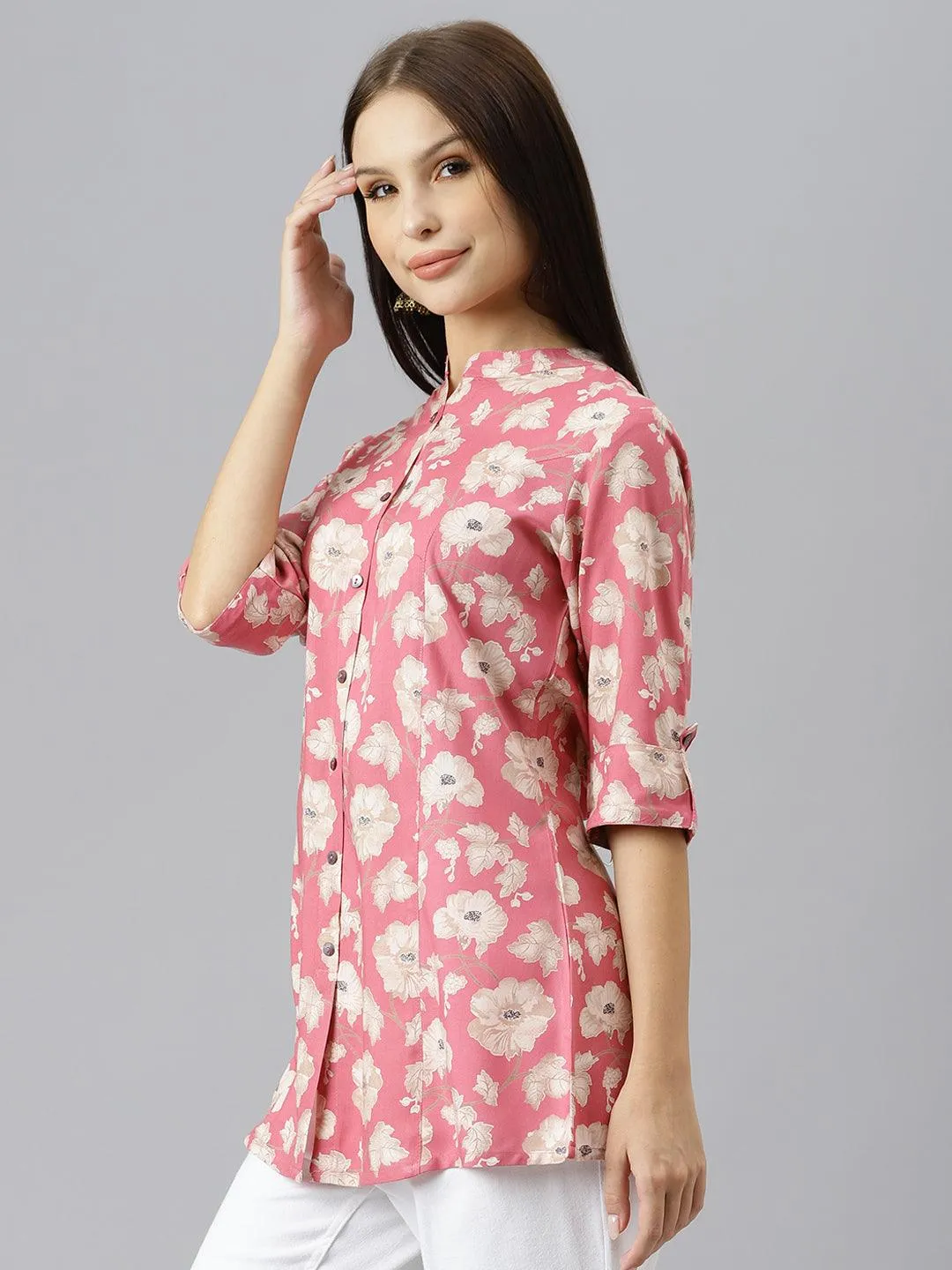 Divena Maroon Floral Rayon A-line Shirts Style Top