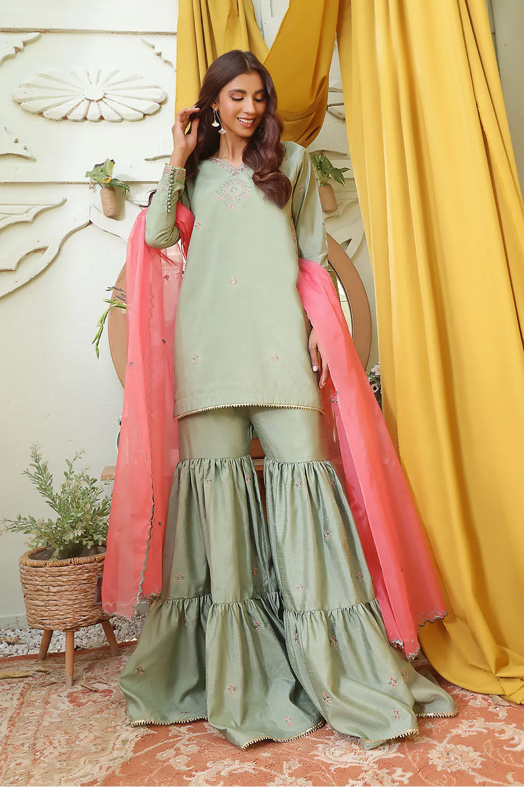 Embroidered Raw Silk Gharara 3pc Suit | SHIREEN FESTIVE | G202258