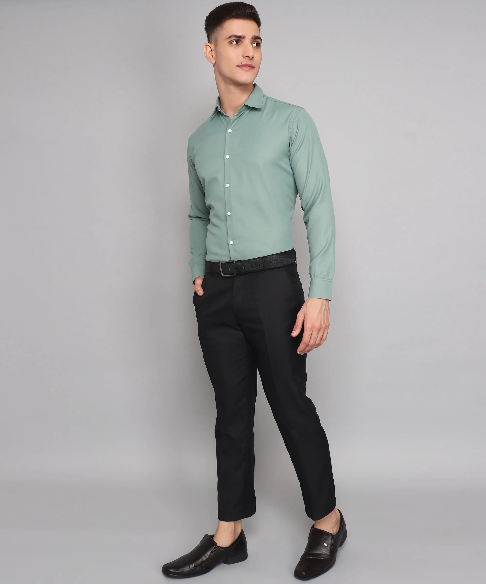 Exclusive TryBuy Premium Ocean Green Button-Up Shirt for Men