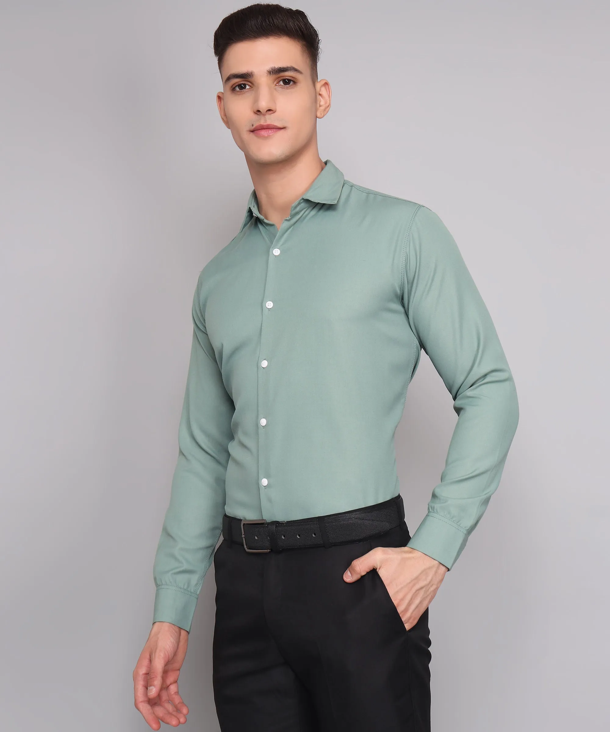 Exclusive TryBuy Premium Ocean Green Button-Up Shirt for Men