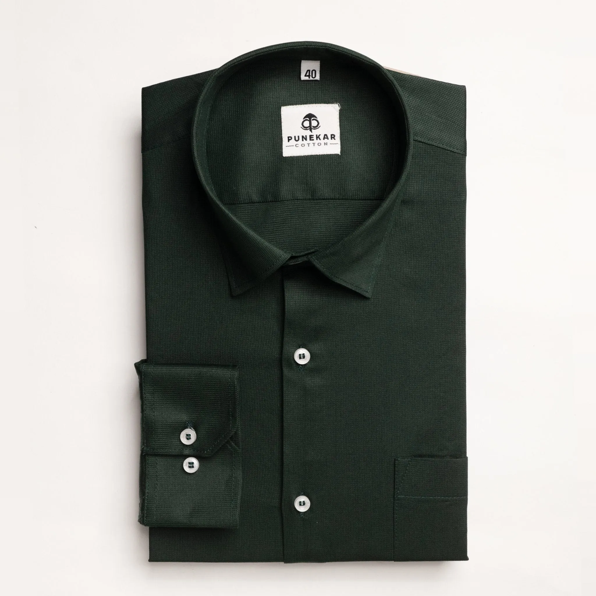 Forest Green Color Micro Checks Texture Satin Cotton Shirt For Men