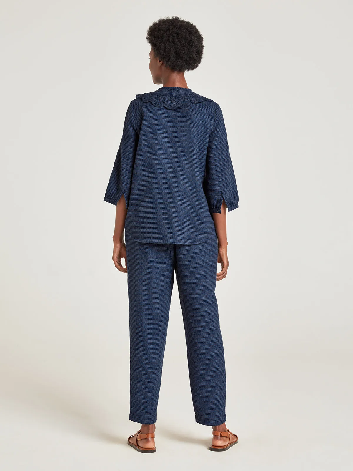 Gale Organic Cotton Barrel Leg Trouser - Navy