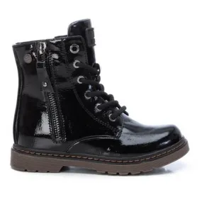 Girls XTI Boots Black Faux Patent Ankle Inside Zip Vegan 6 Eyelet 150061 sale