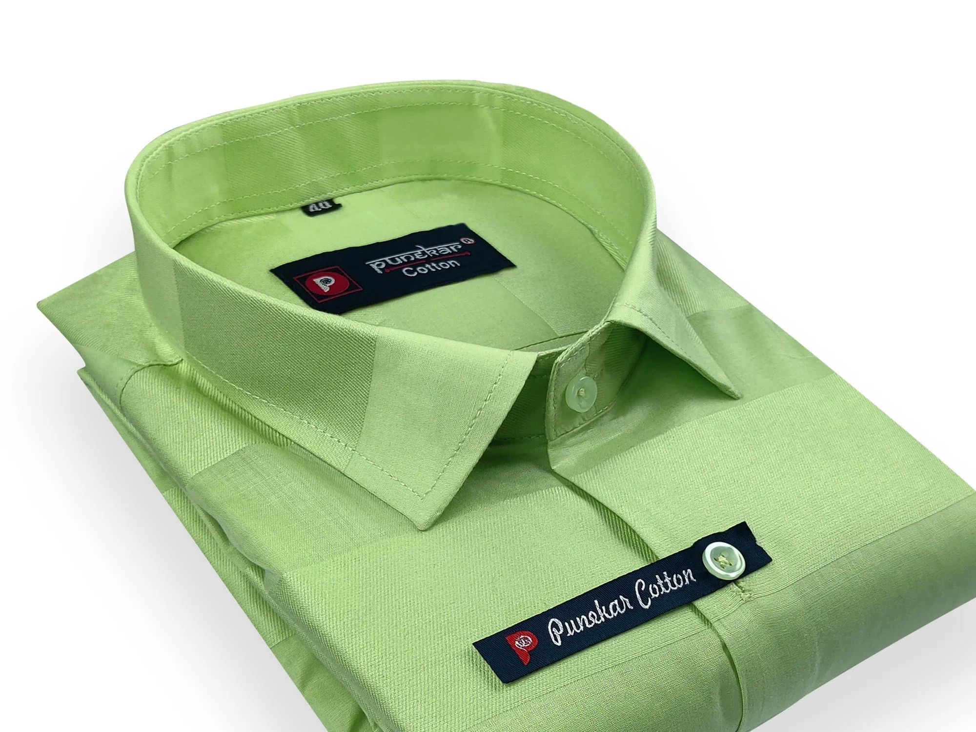 Green Color Cotton Wide Stripes Shirt For Men