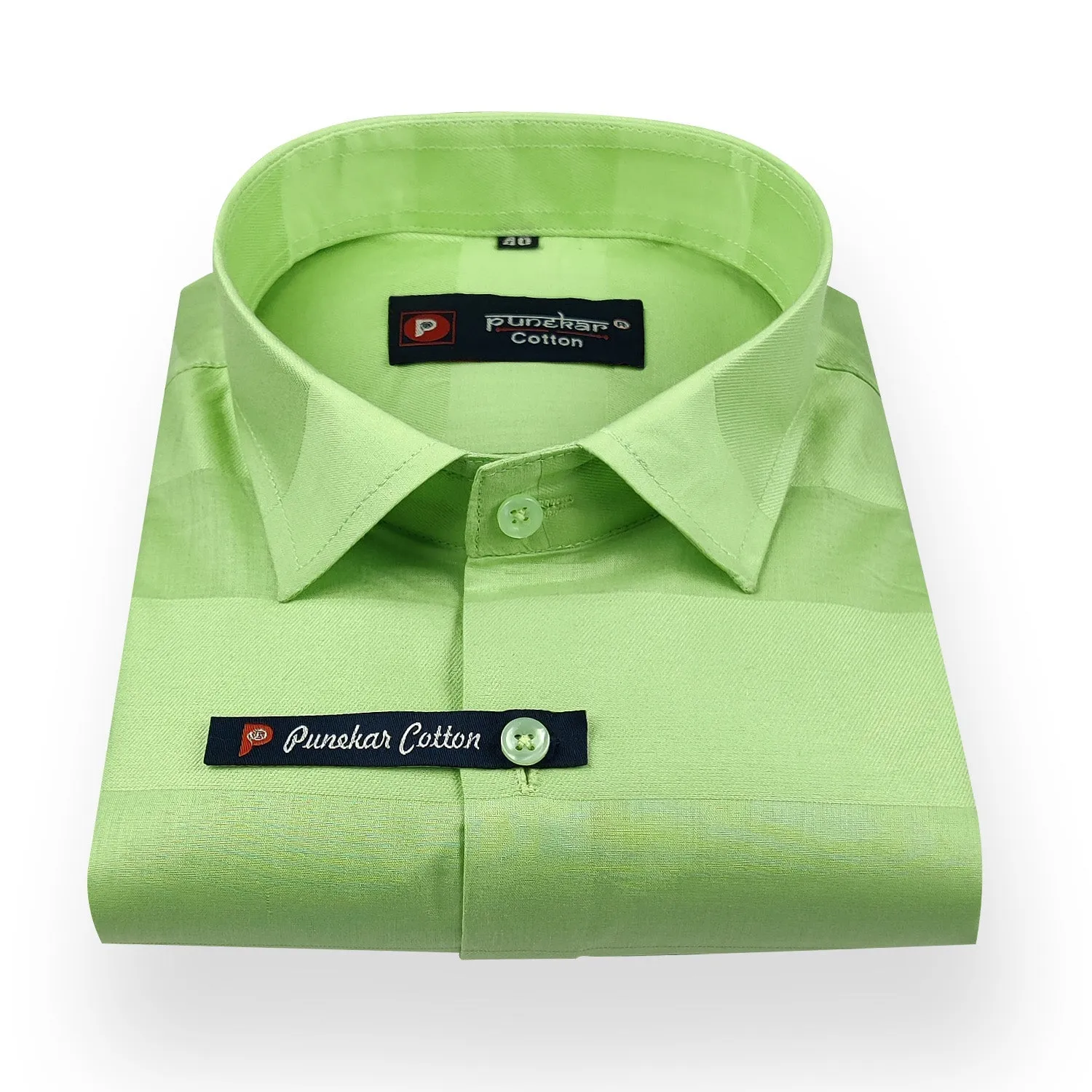 Green Color Cotton Wide Stripes Shirt For Men